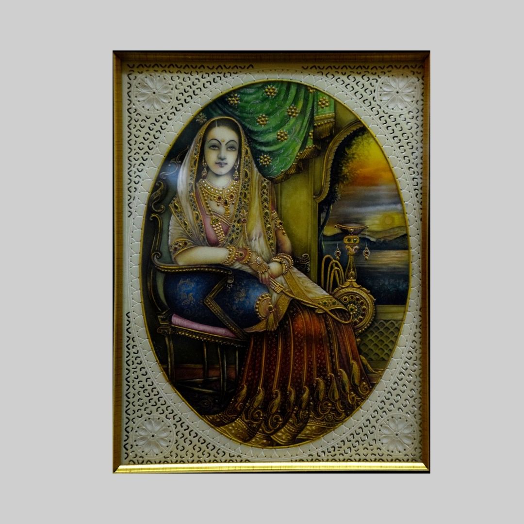 Indian Miniature Rajasthani Princess Painting on a Resin Tile 103