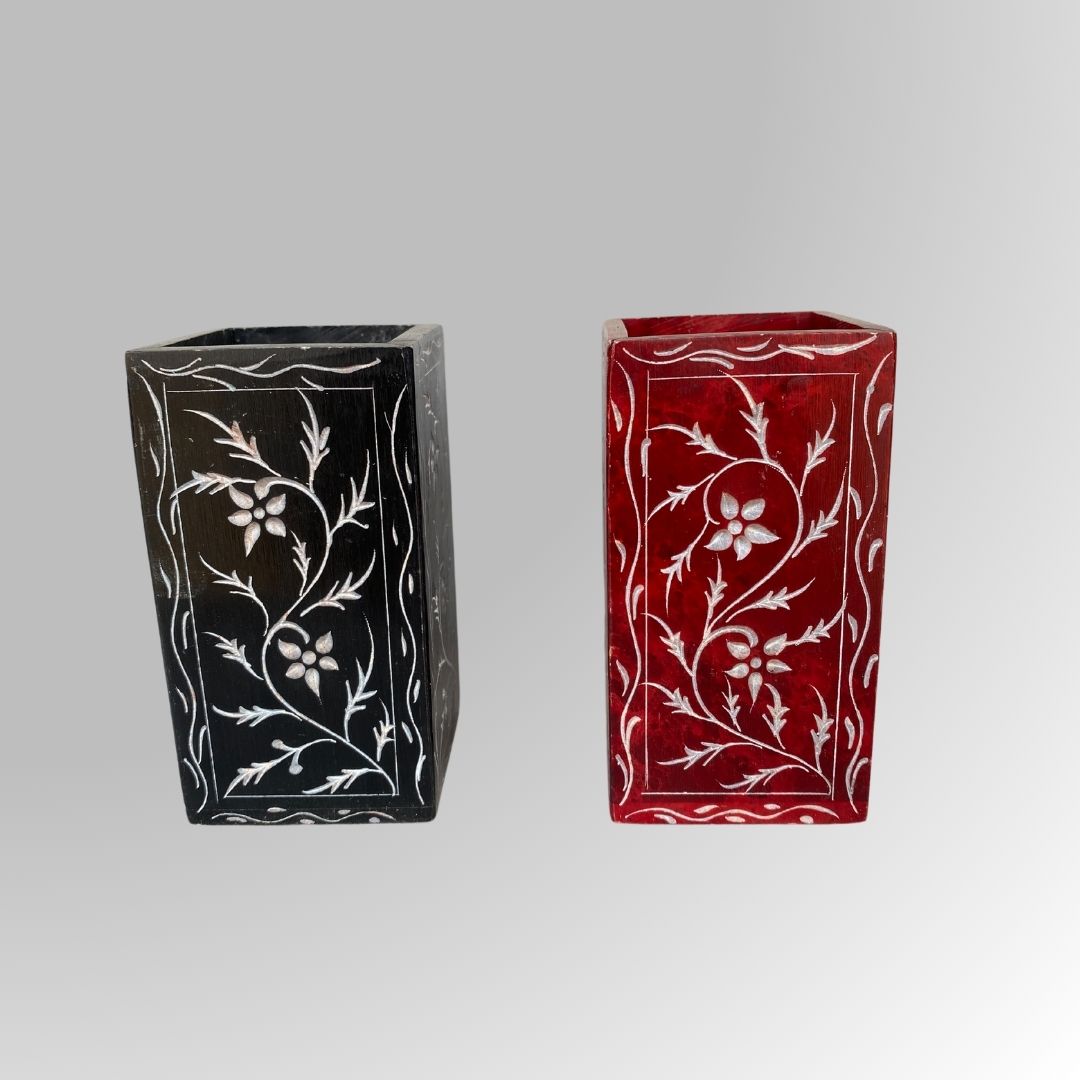 Handcrafted Pareva Stone Pen Holder - Naturalistic Carved Design