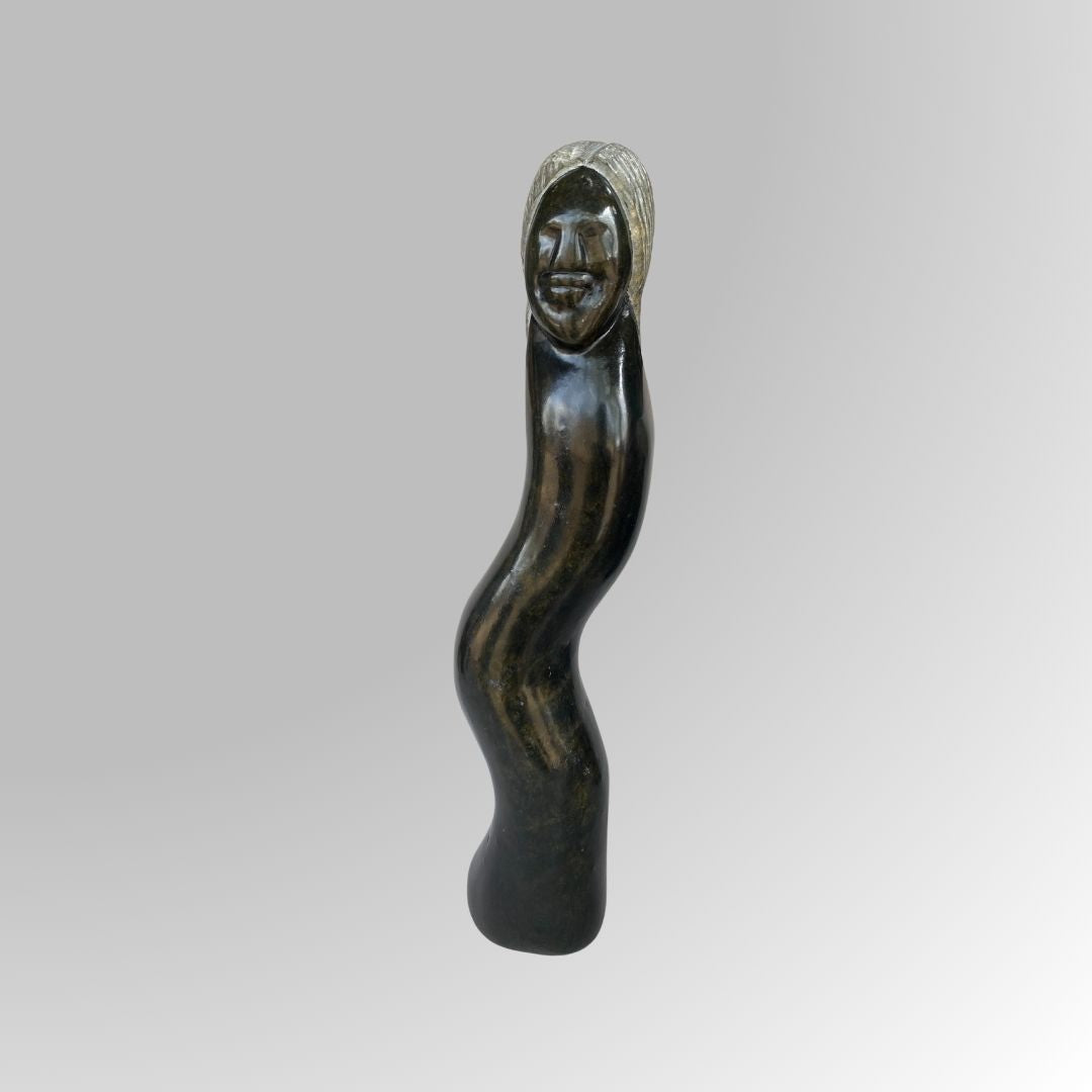 Handcrafted Curved Stone Statue with Smiling Face