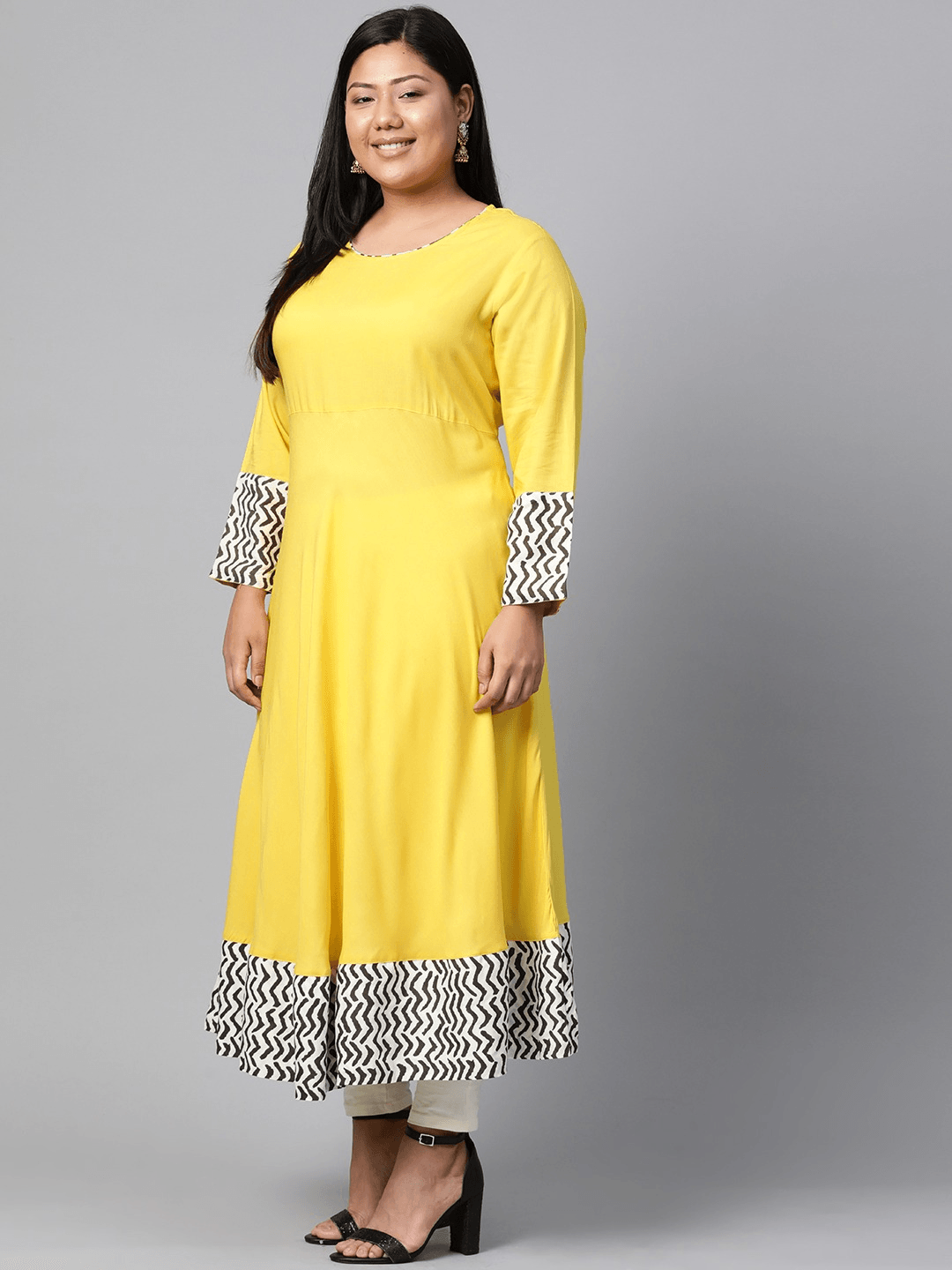Plus Size Solid Mustard Yellow Rayon Anarkali - Jamal Jamaloo