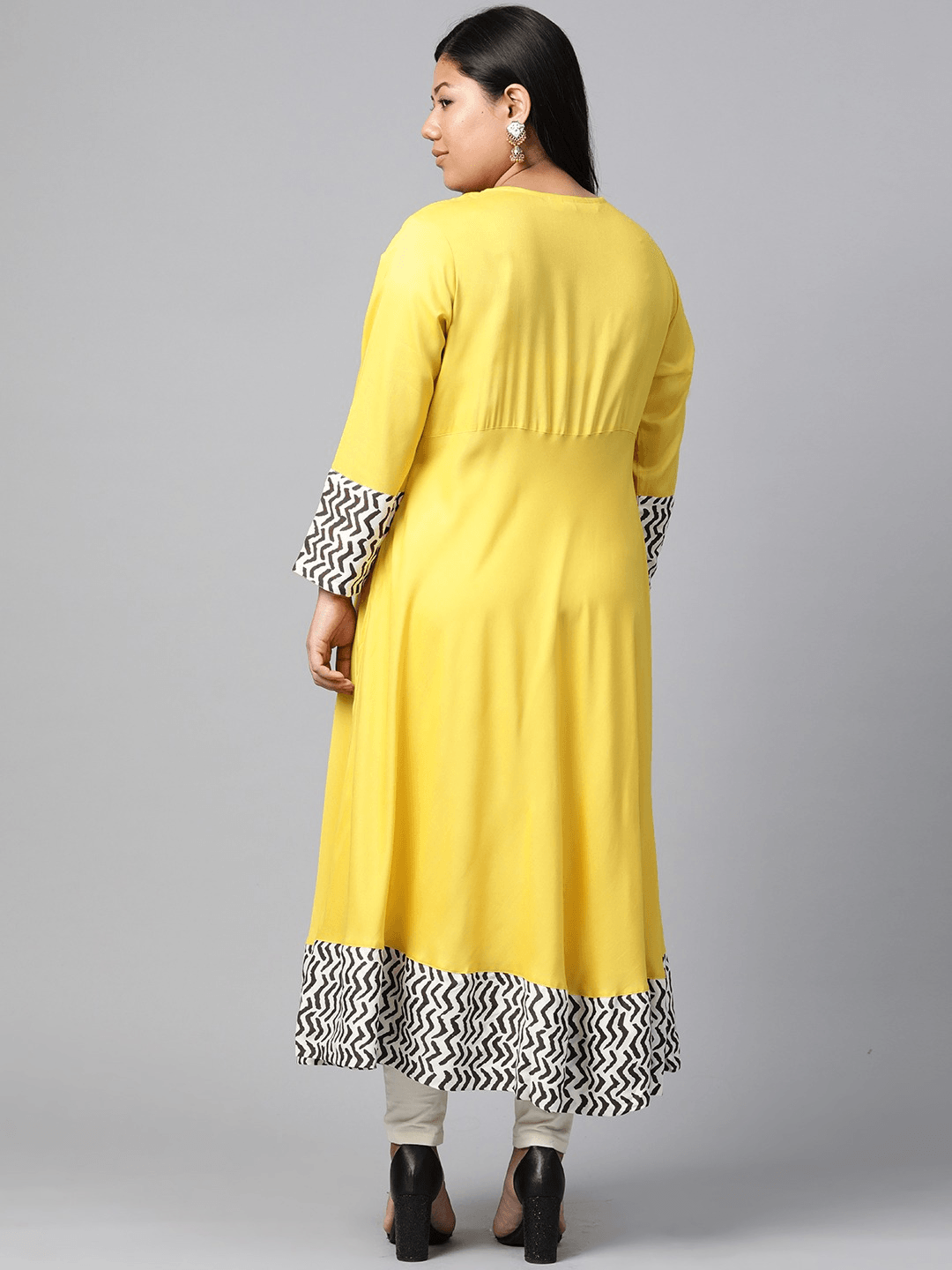 Plus Size Solid Mustard Yellow Rayon Anarkali - Jamal Jamaloo