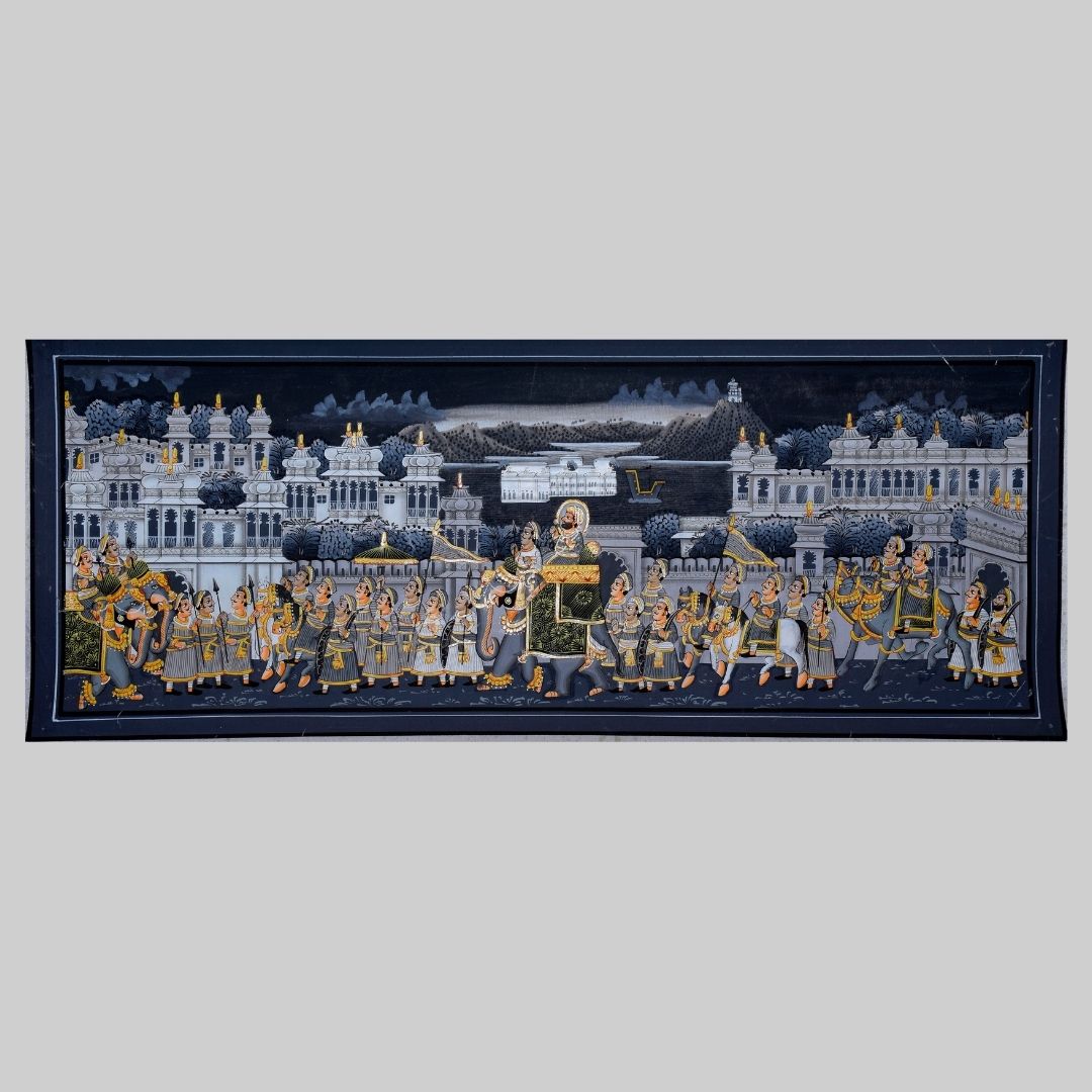 Rajput Maharaja Procession in Rajasthani Miniature Painting 5