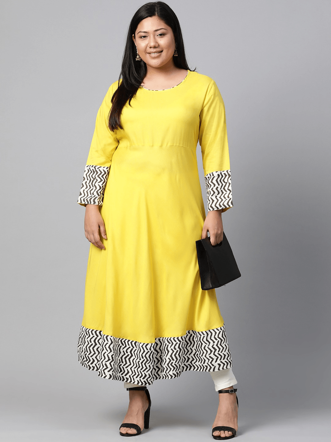 Plus Size Solid Mustard Yellow Rayon Anarkali - Jamal Jamaloo