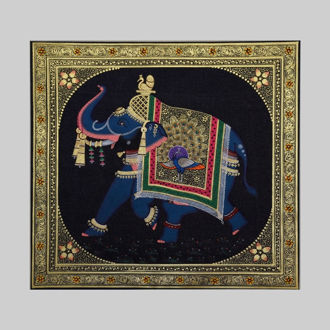 Indian Ganesha Elephant Peacock Decor Miniature Painting 52