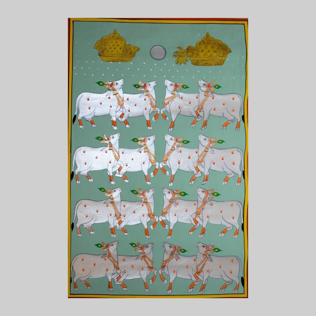 Kamdhenu The Sacred Cows Pichwai Art Painting