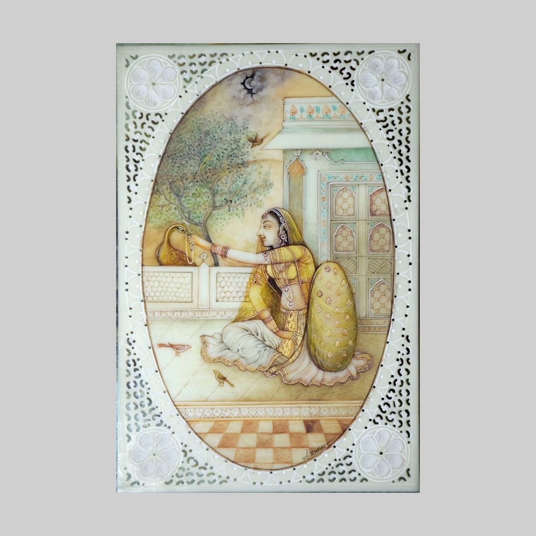 Shri Raag Ki Ragini - Basanti Miniature Paintng on Resin Tile 74