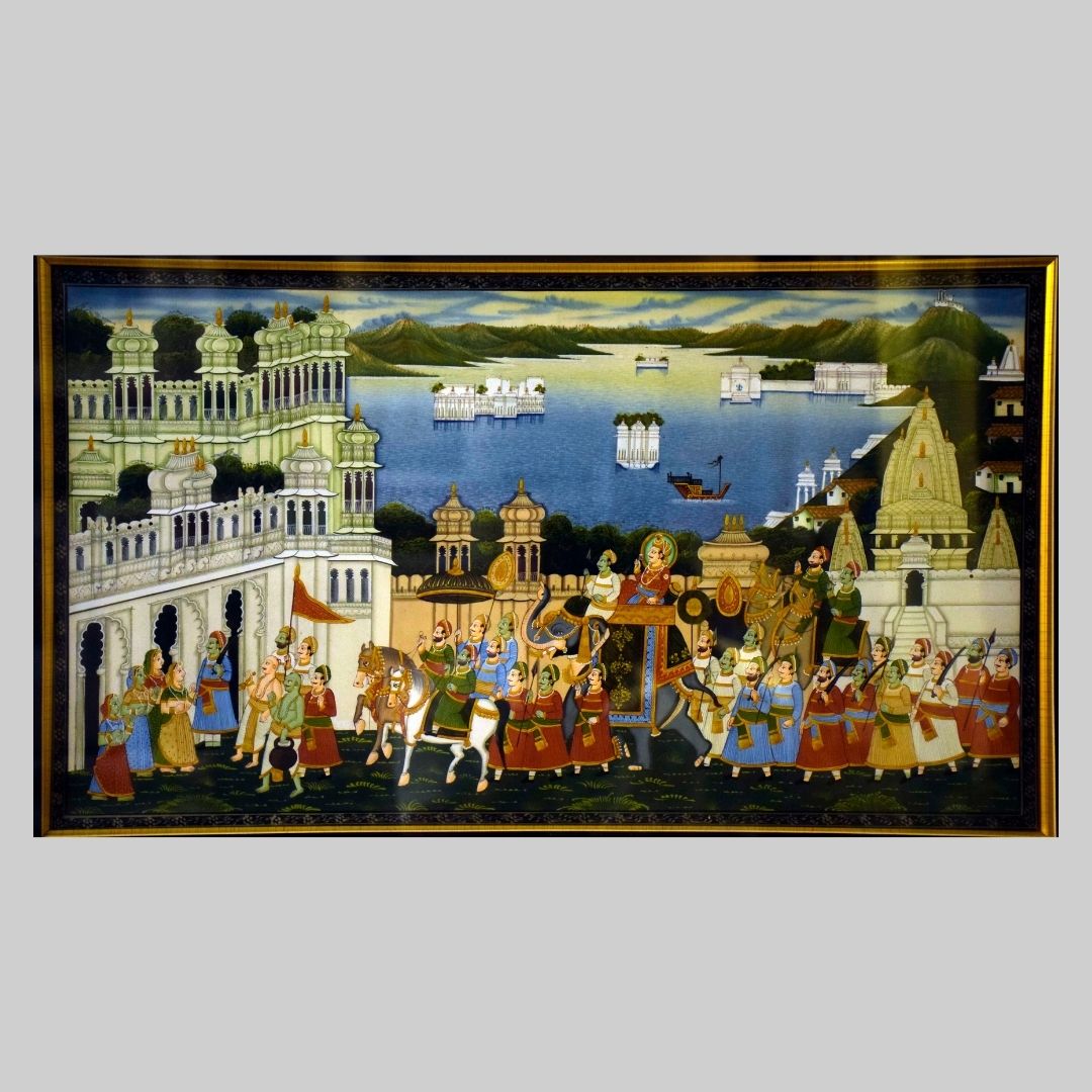 Maharaja of Udaipur Procession Rajasthani Miniature Painitng 80