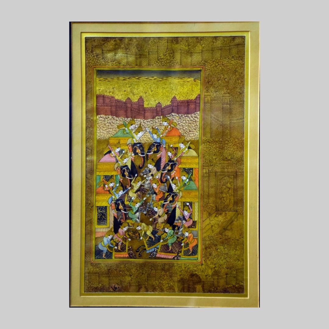 Indian Miniature Old Painting Of Haldighati Battle Scene Vintage Art 83
