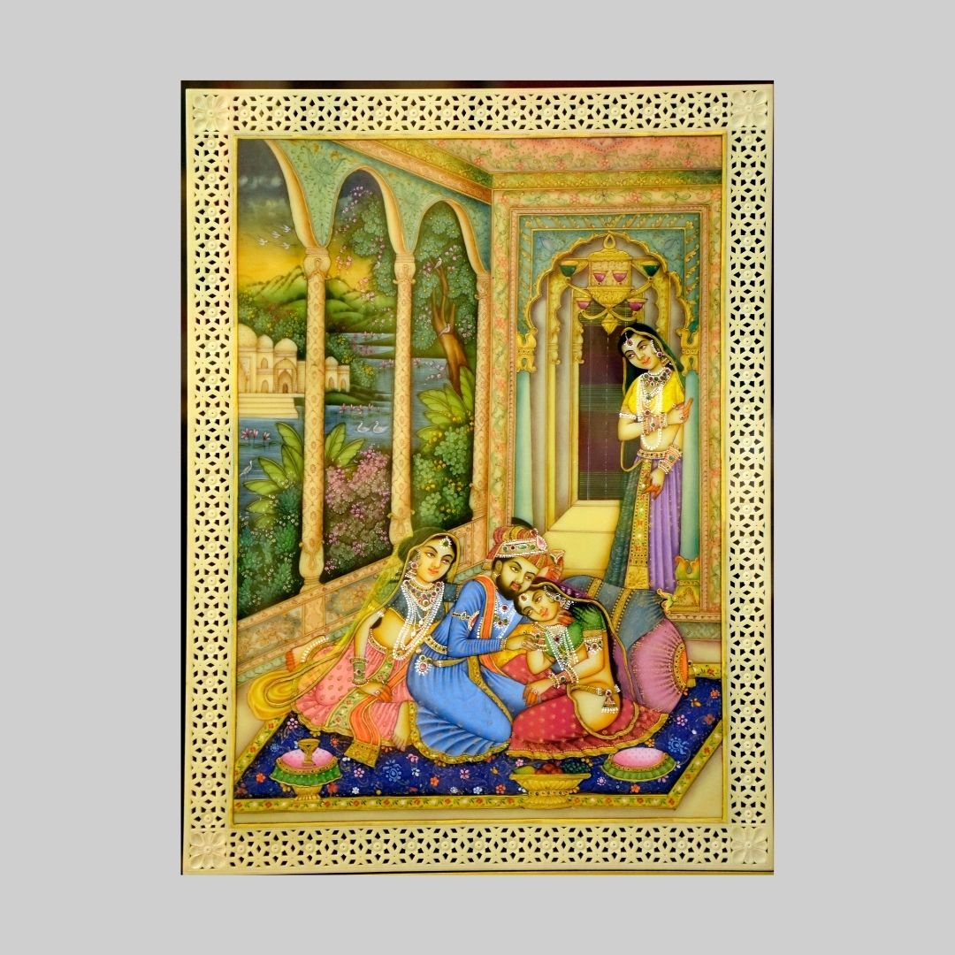 The Badshah and the Begums in Miniature Painting on a Resin Tile 93