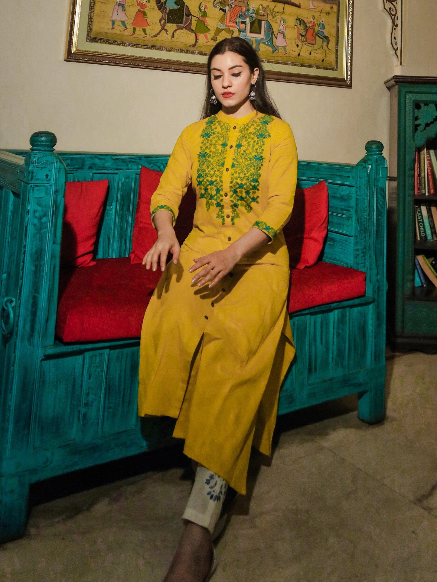 Jamal Jamaloo Women's Yellow Regular A-Line Calf Long Kurta - Jamal Jamalooworld.com