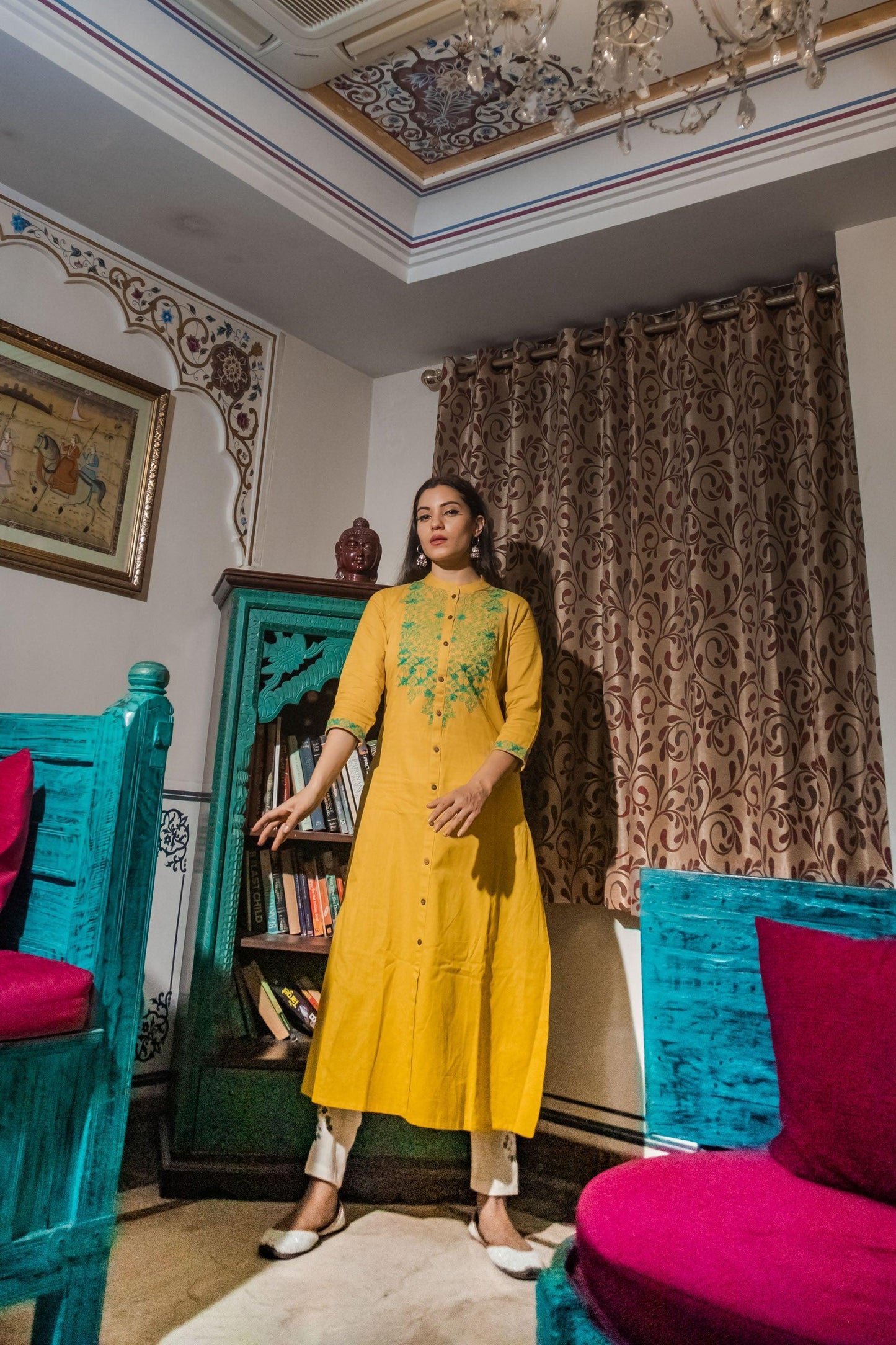 Jamal Jamaloo Women's Yellow Regular A-Line Calf Long Kurta - Jamal Jamalooworld.com