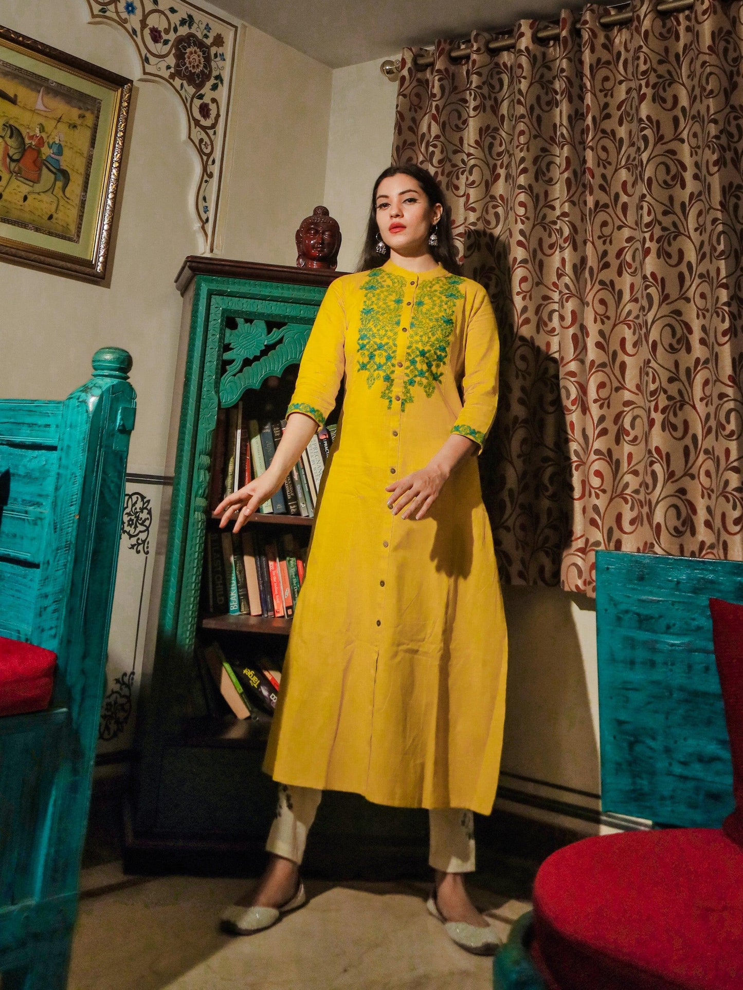 Jamal Jamaloo Women's Yellow Regular A-Line Calf Long Kurta - Jamal Jamalooworld.com