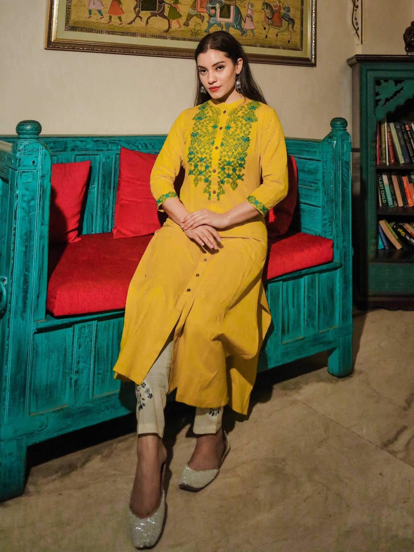 Jamal Jamaloo Women's Yellow Regular A-Line Calf Long Kurta - Jamal Jamalooworld.com