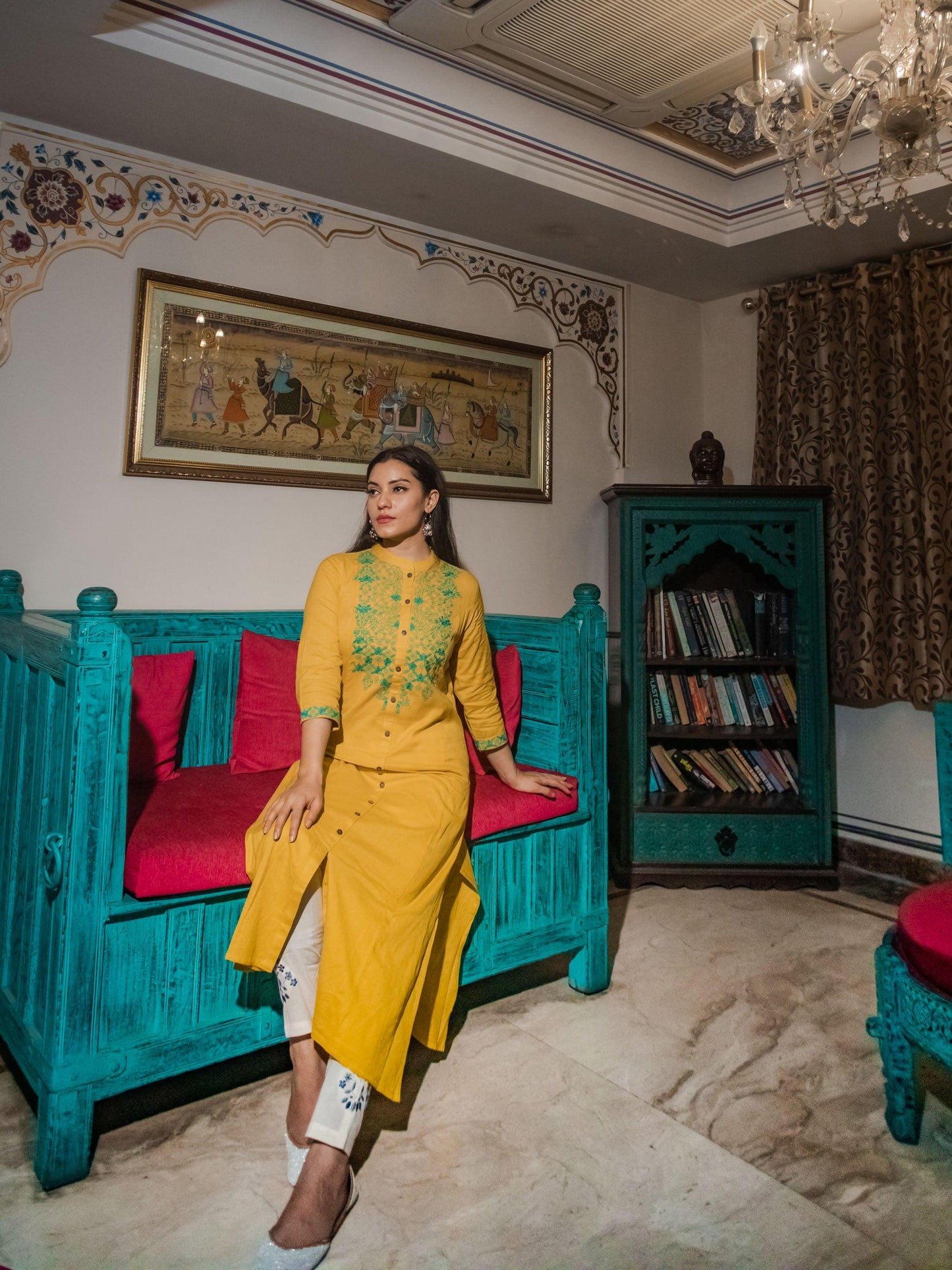 Jamal Jamaloo Women's Yellow Regular A-Line Calf Long Kurta - Jamal Jamalooworld.com