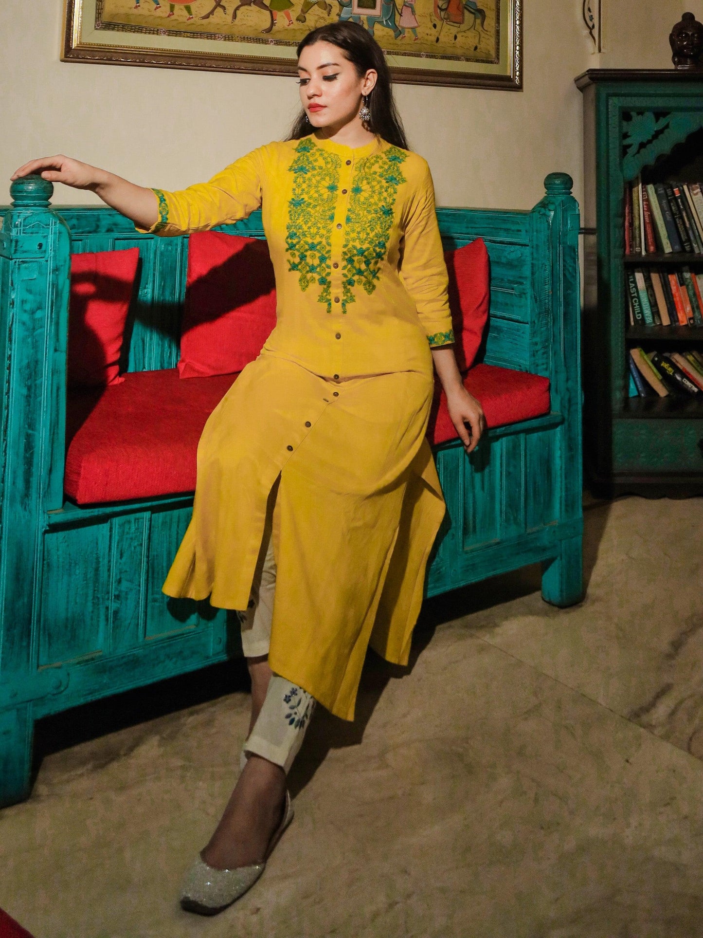 Jamal Jamaloo Women's Yellow Regular A-Line Calf Long Kurta - Jamal Jamalooworld.com