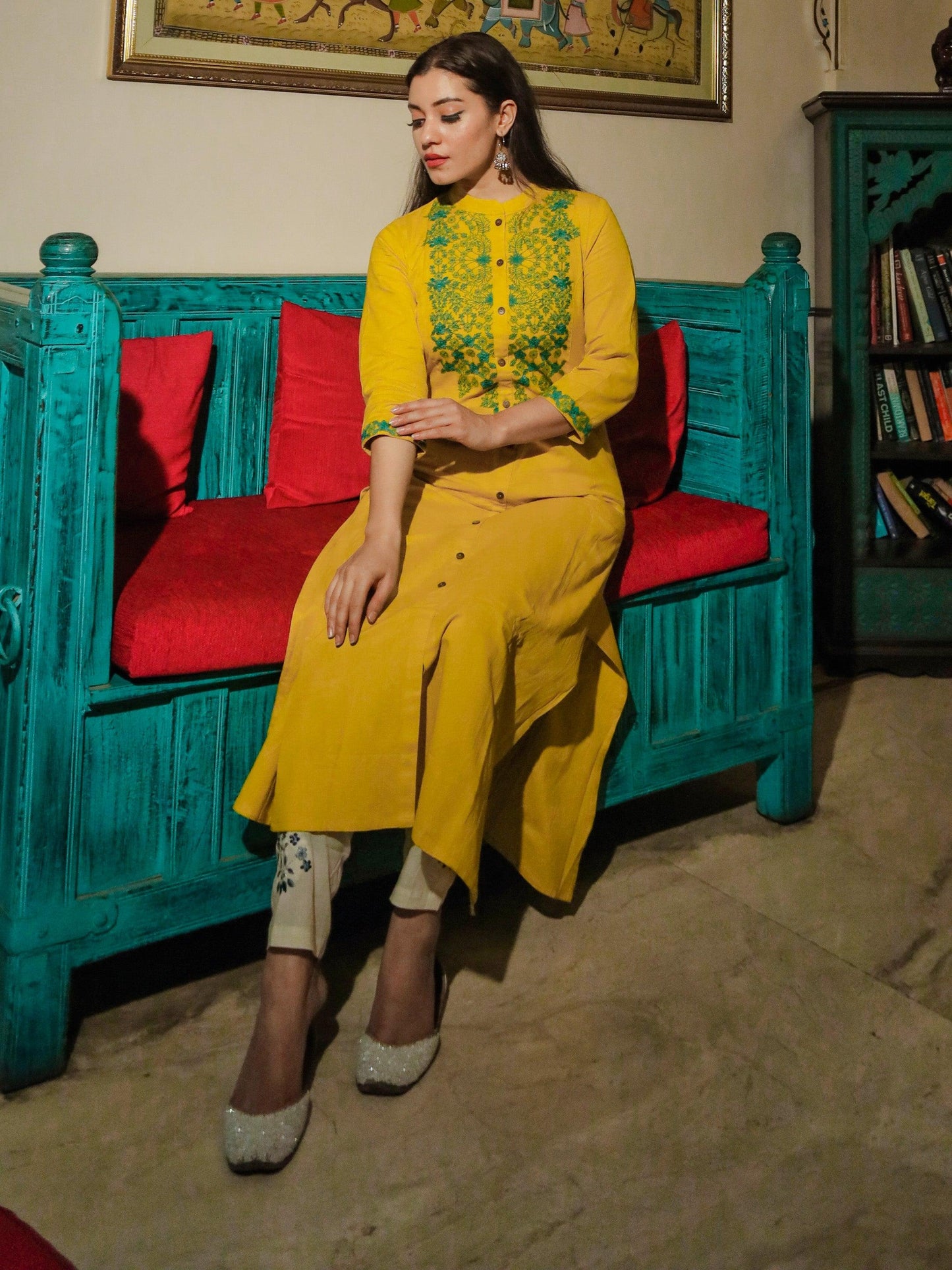 Jamal Jamaloo Women's Yellow Regular A-Line Calf Long Kurta - Jamal Jamalooworld.com