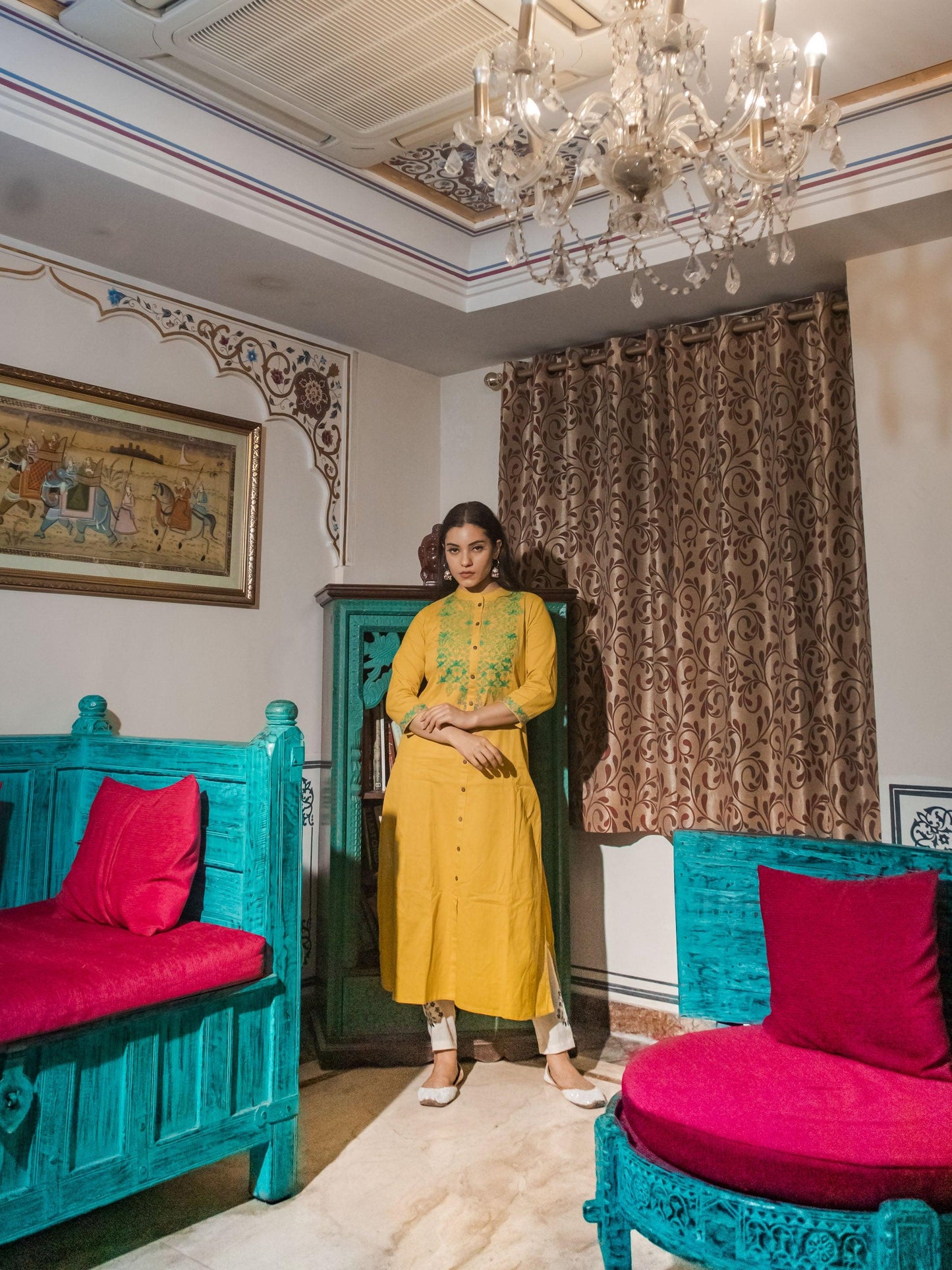 Jamal Jamaloo Women's Yellow Regular A-Line Calf Long Kurta - Jamal Jamalooworld.com