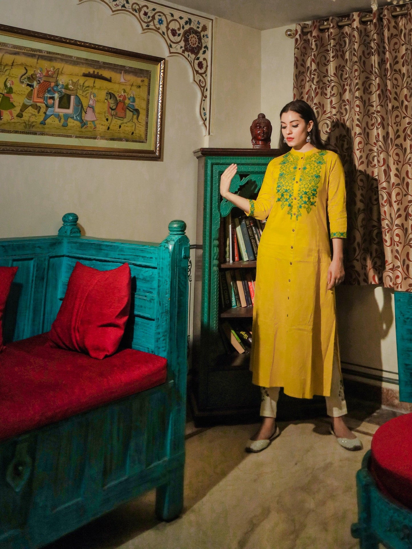 Jamal Jamaloo Women's Yellow Regular A-Line Calf Long Kurta - Jamal Jamalooworld.com