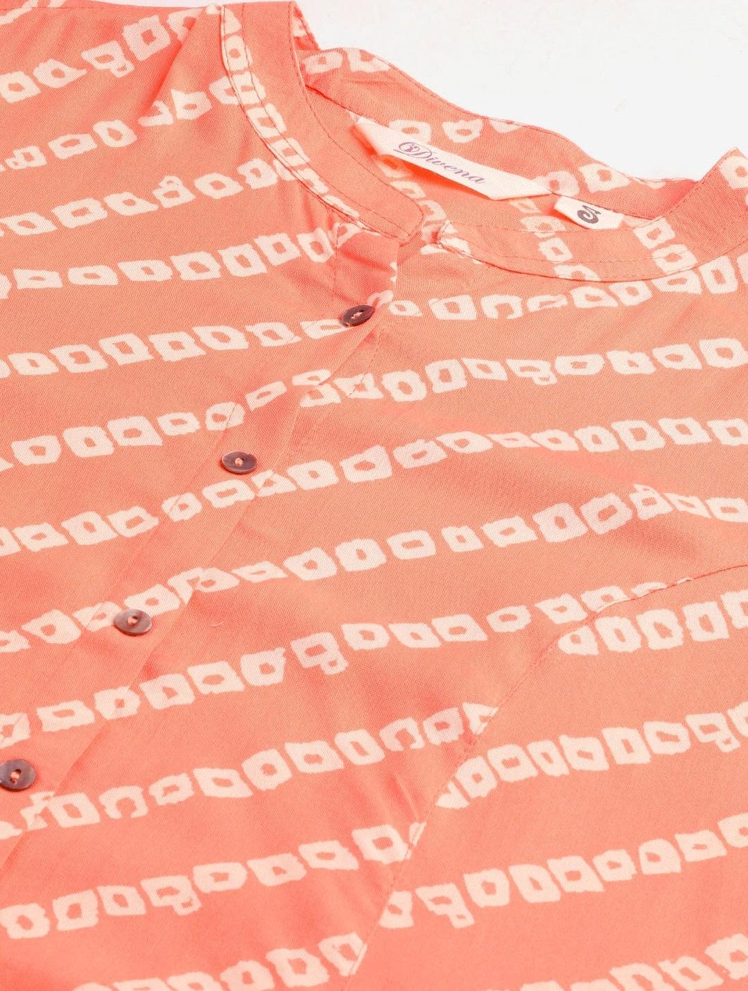 Jamal Jamaloo Orange Bandhani Rayon A-line Shirt Style Top - Jamal Jamaloo