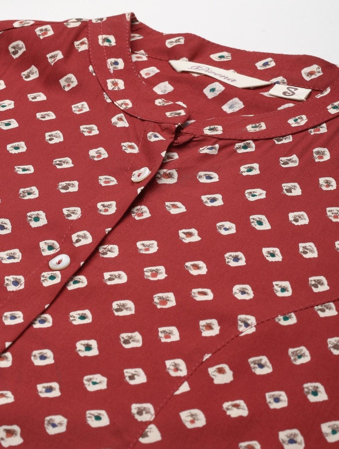 Jamal Jamaloo Maroon Bandhani Print Shirt Style A-line Top - Jamal Jamaloo