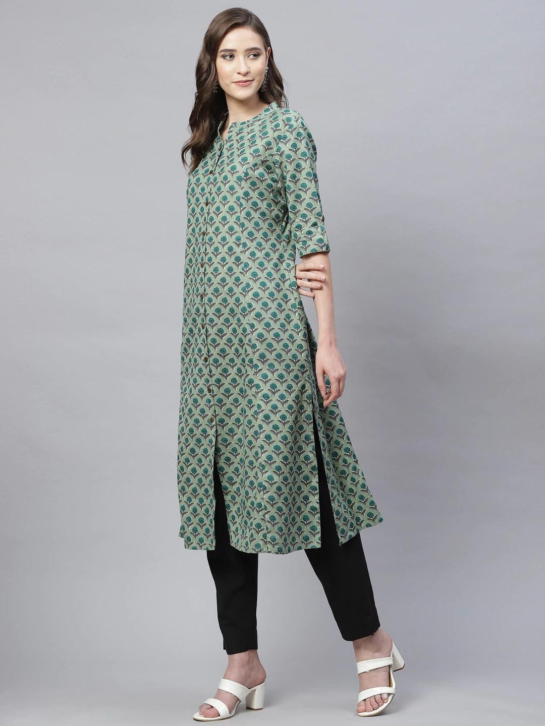 Jamal Jamaloo Green Cotton Flex Kurta - Jamal Jamaloo