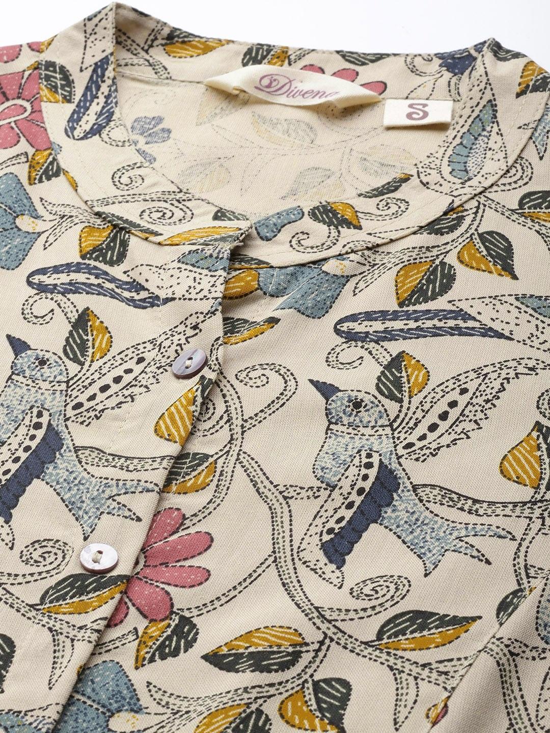 Jamal Jamaloo Beige Multi Floral Rayon A-line Shirts Style Top - Jamal Jamaloo
