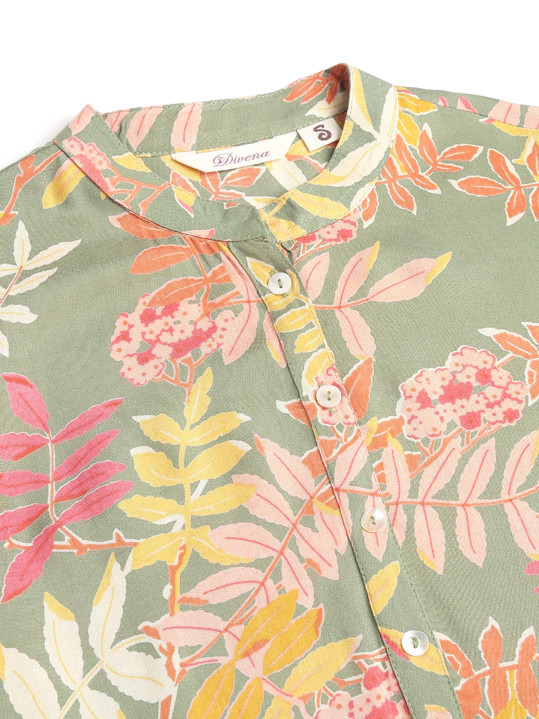Green Floral Digital Printed Straight Fold Sleeve Kurta