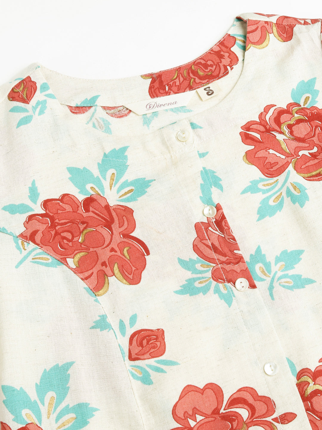 Cream Floral Printed Cotton A-Line Kurta