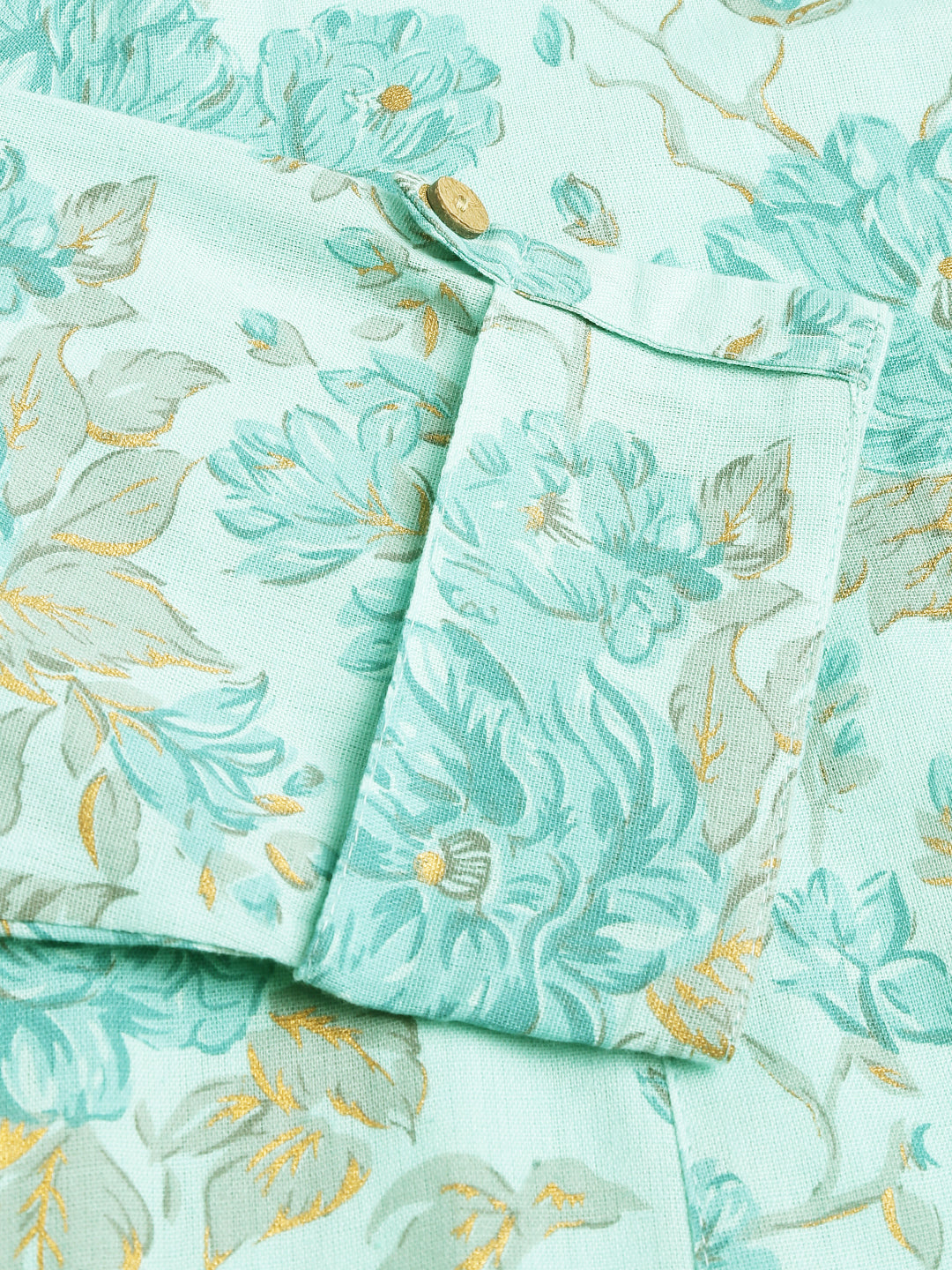 Sea Green Floral Printed Cotton A-Line Kurta