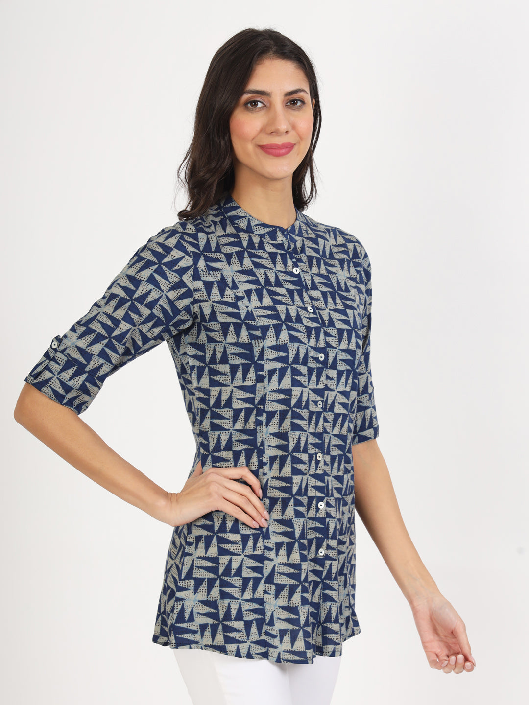 Blue Floral Printed Cotton Top
