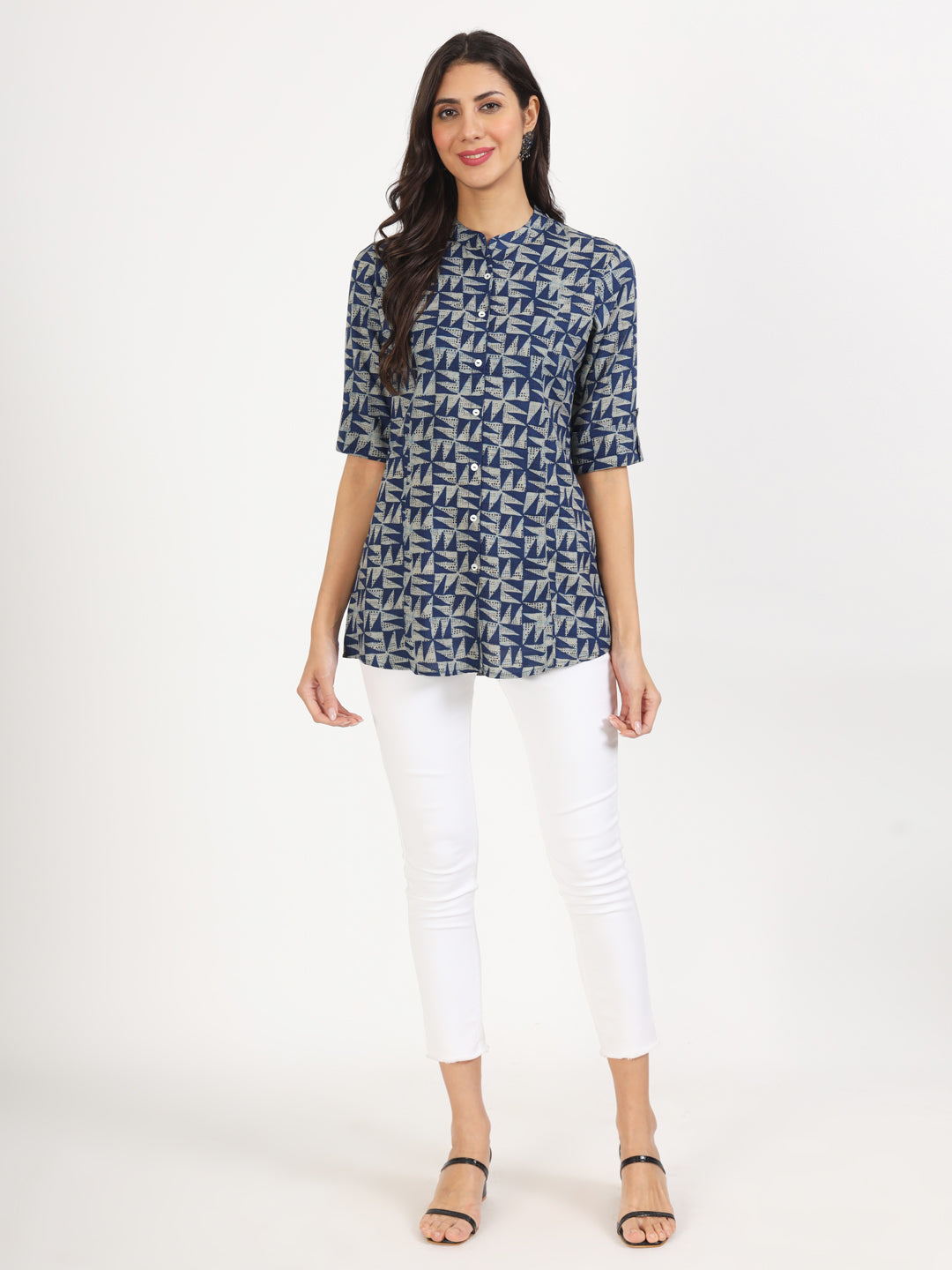 Blue Floral Printed Cotton Top