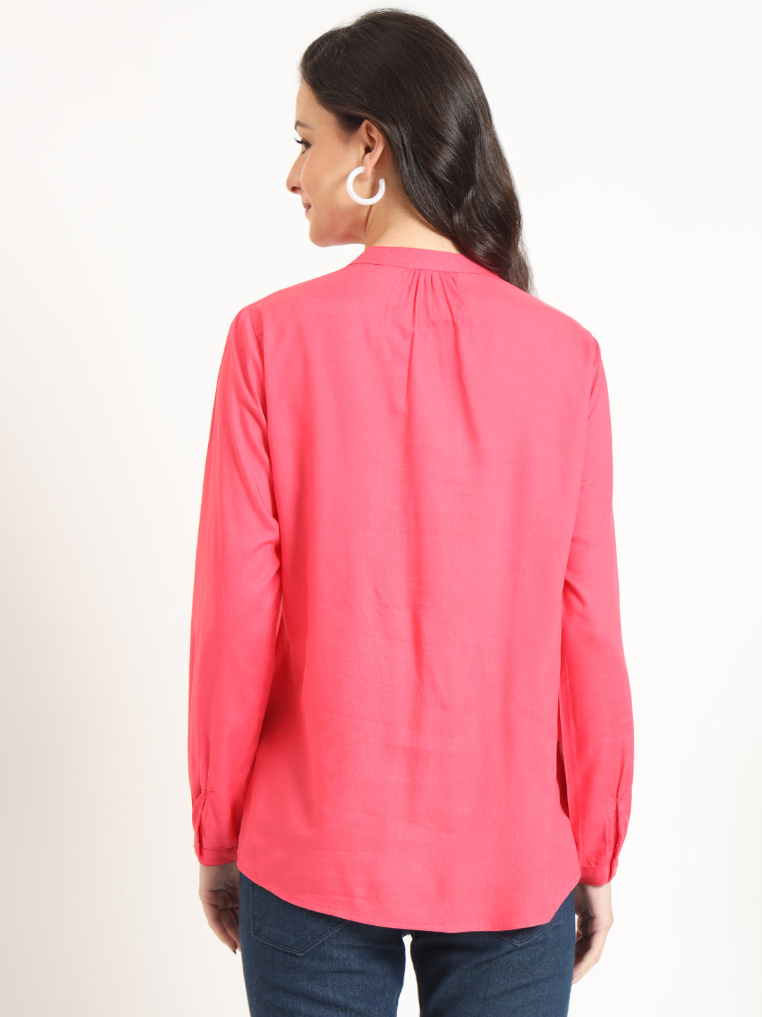 Peach Solid Print Rayon Fabric Straight Top