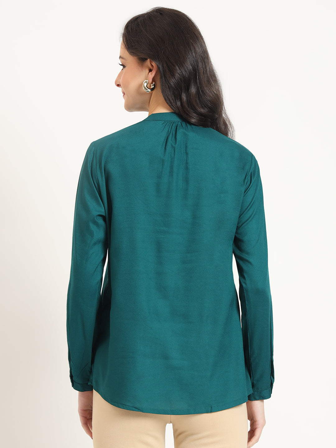 Turquoise Solid Print Rayon Fabric Straight Top