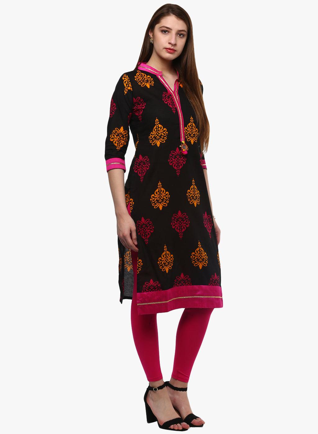 Jamal Jamaloo Printed Black cotton Kurti - Jamal Jamaloo