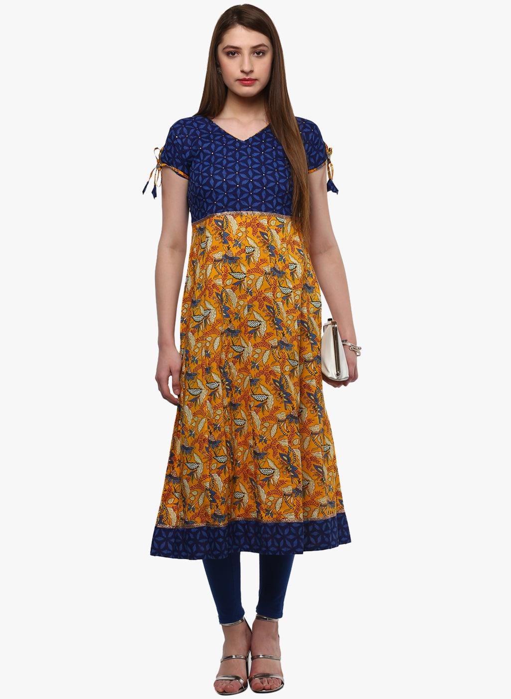 Jamal Jamaloo Gorgeous Blue And Mustard Anarkali - Jamal Jamaloo