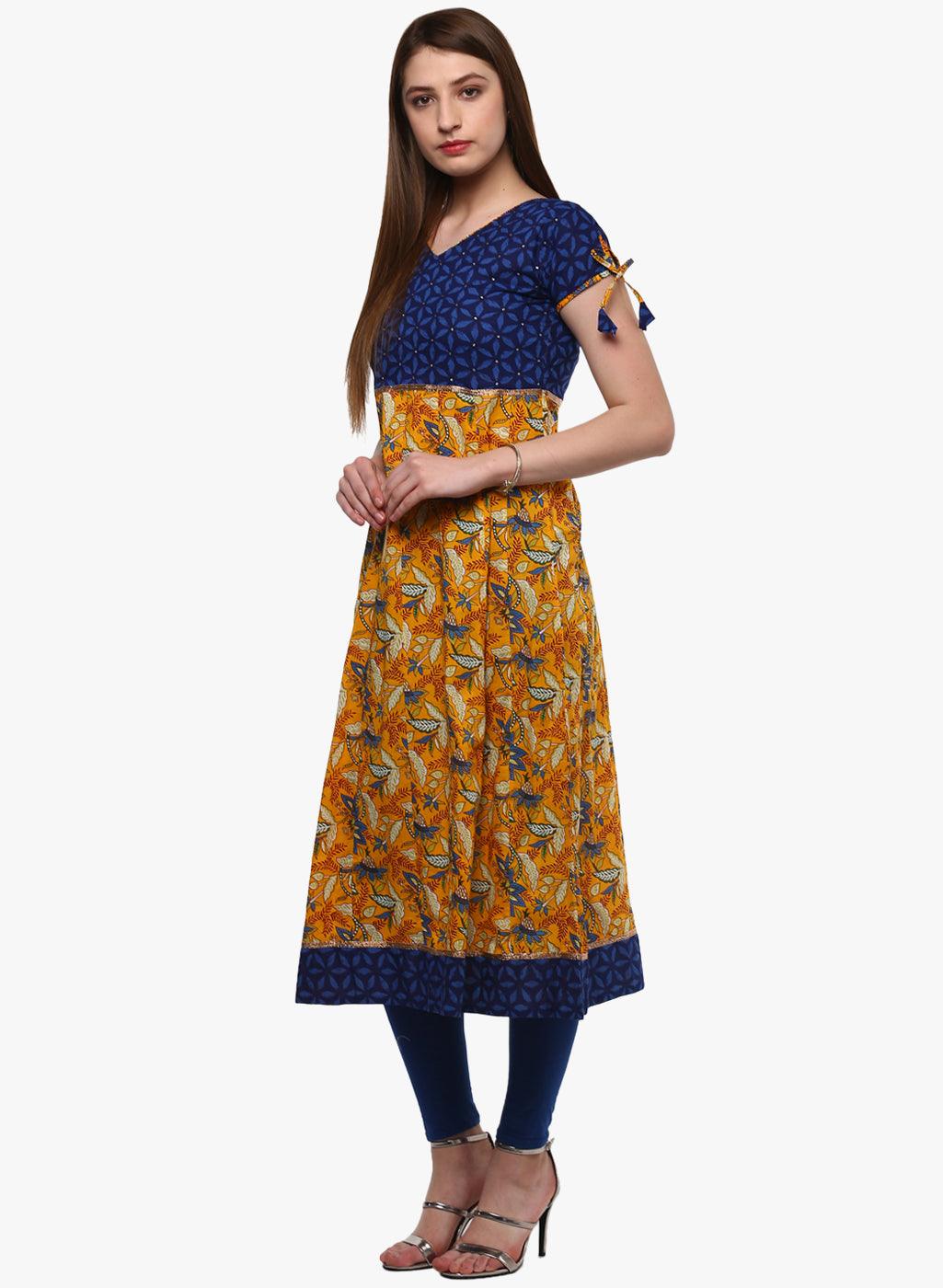 Jamal Jamaloo Gorgeous Blue And Mustard Anarkali - Jamal Jamaloo