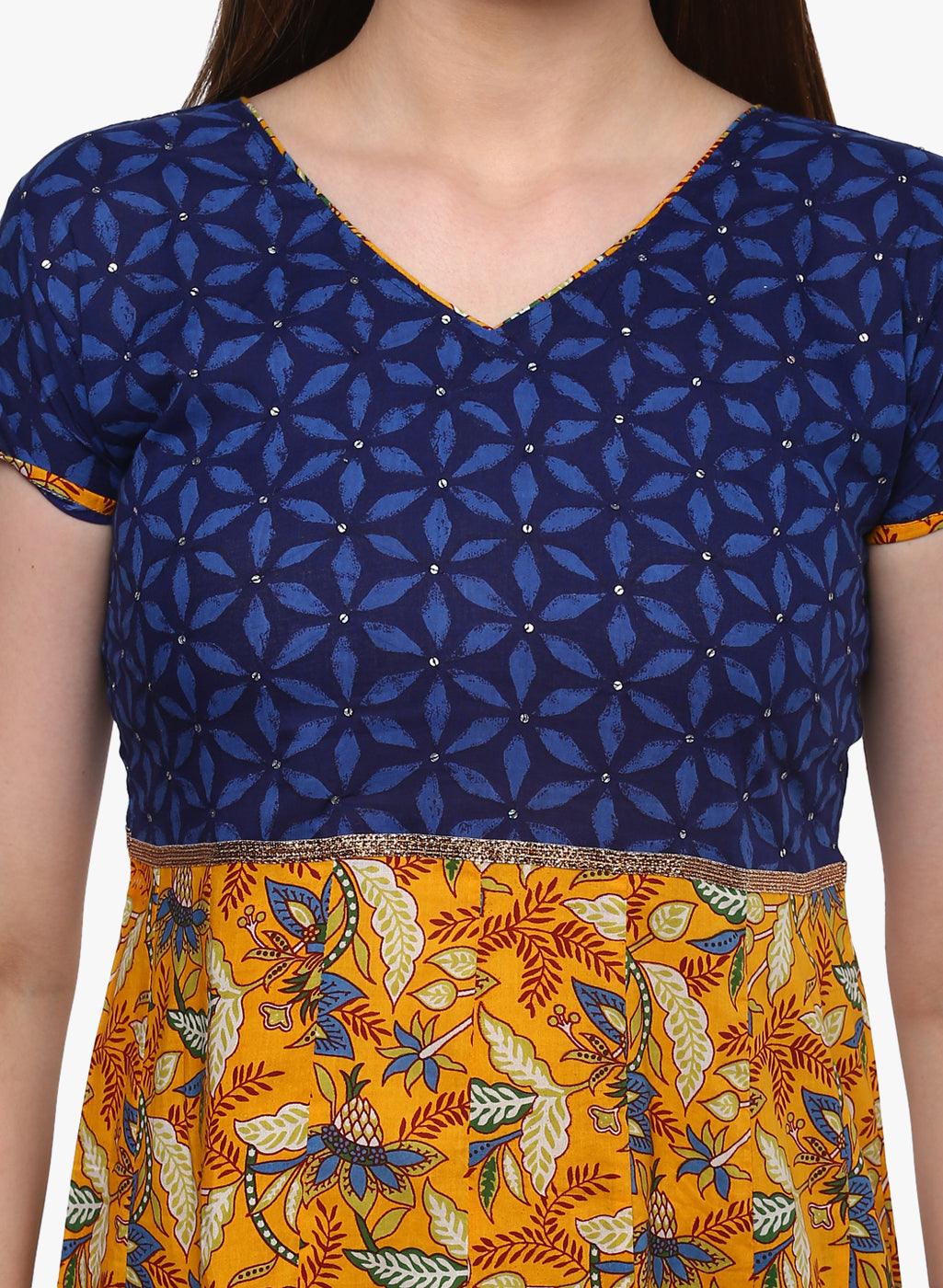 Jamal Jamaloo Gorgeous Blue And Mustard Anarkali - Jamal Jamaloo