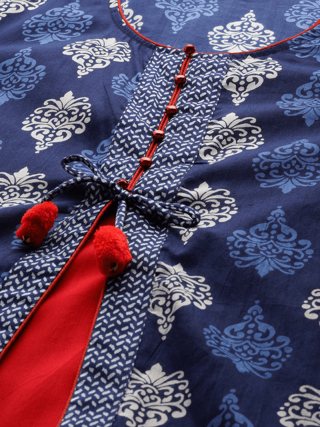Plus Size Blue Cotton & Rayon A-line Kurti - Jamal Jamaloo