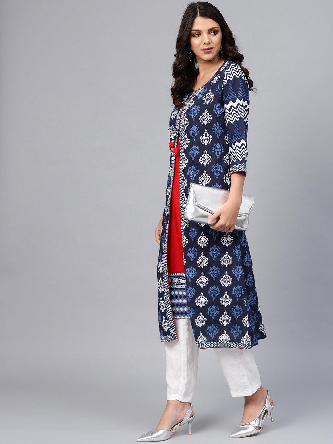 Jamal Jamaloo Blue Cotton & Rayon A-line Kurti - Jamal Jamaloo