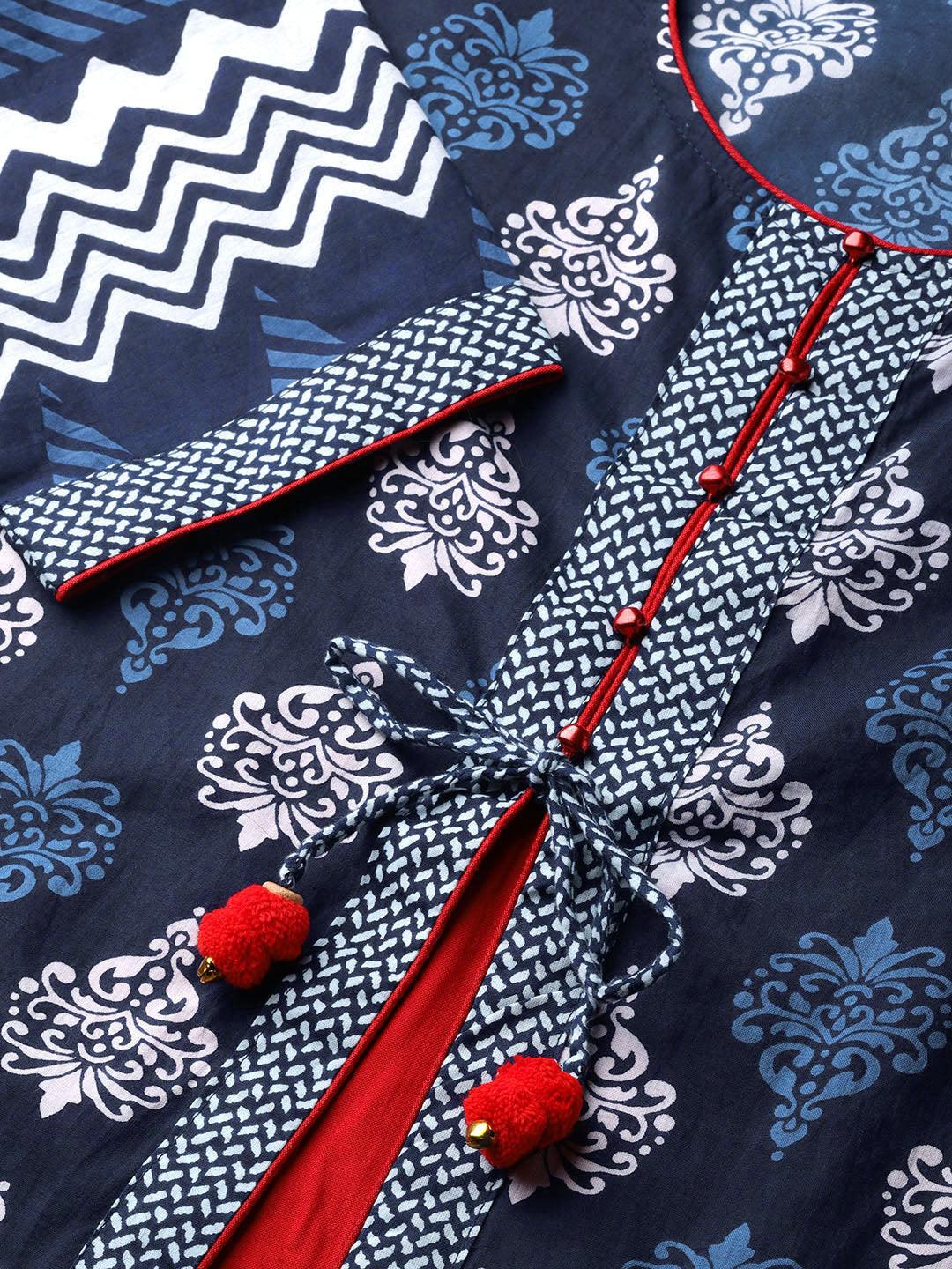 Jamal Jamaloo Blue Cotton & Rayon A-line Kurti - Jamal Jamaloo