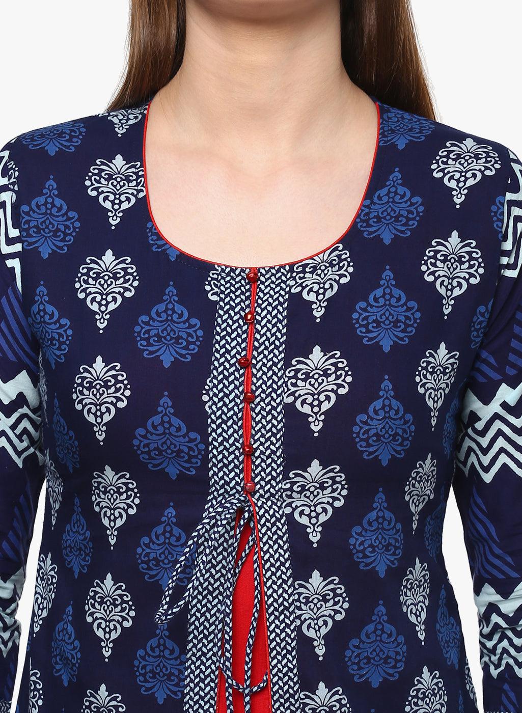 Jamal Jamaloo Blue Cotton & Rayon A-line Kurti - Jamal Jamaloo