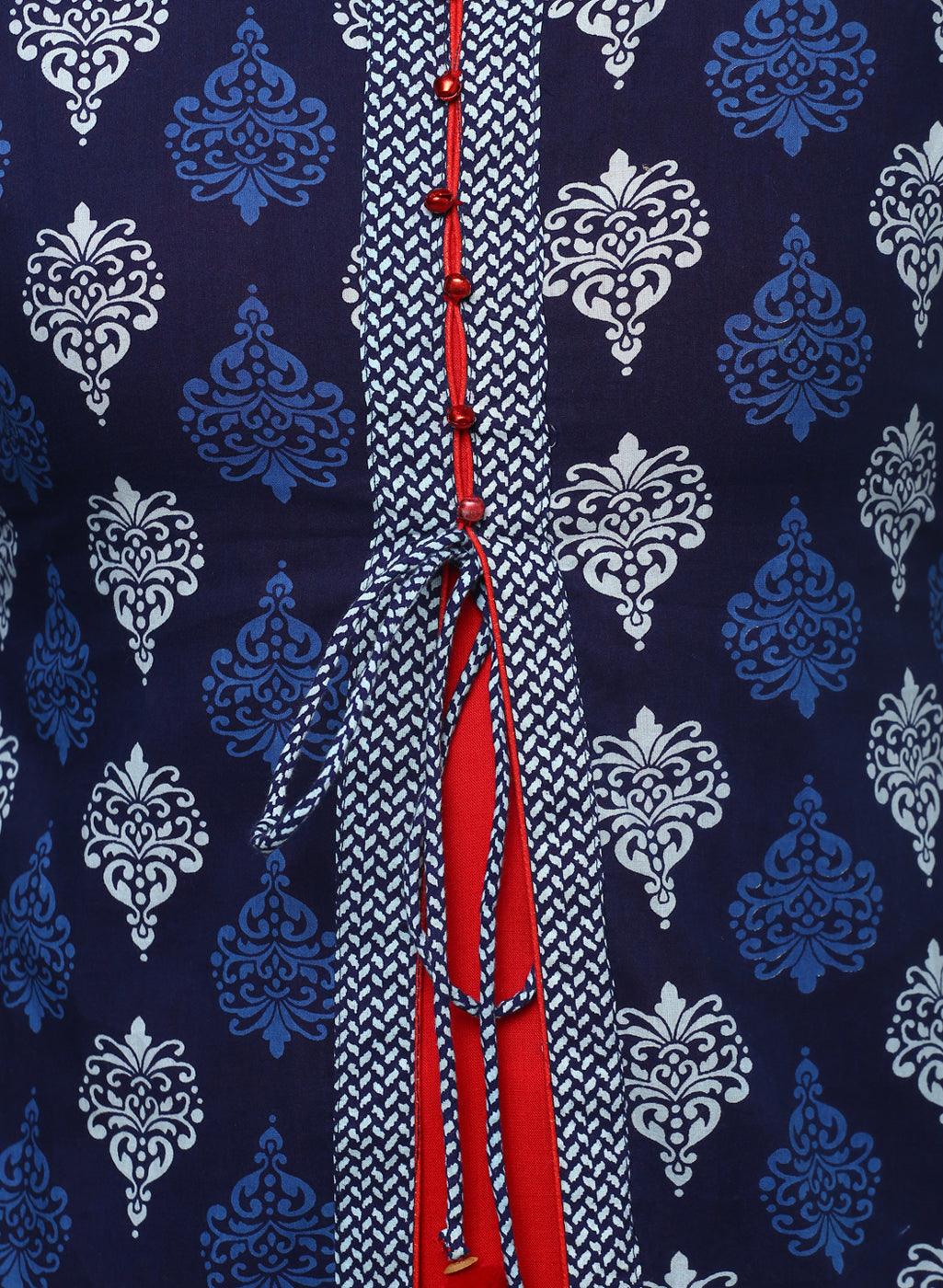 Jamal Jamaloo Blue Cotton & Rayon A-line Kurti - Jamal Jamaloo