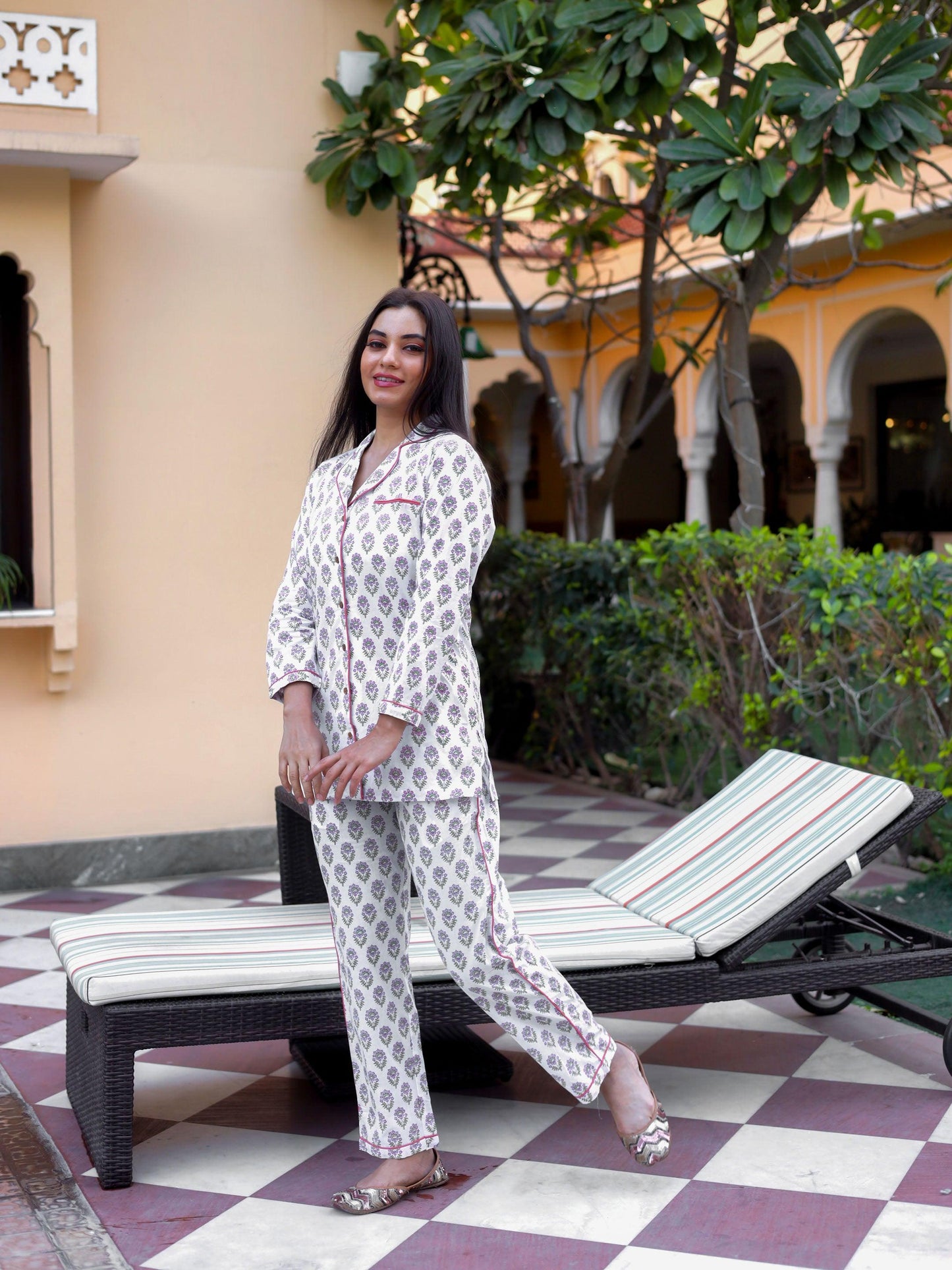 Jamal Jamaloo White Printed Cotton Night Suit - Jamal Jamalooworld.com
