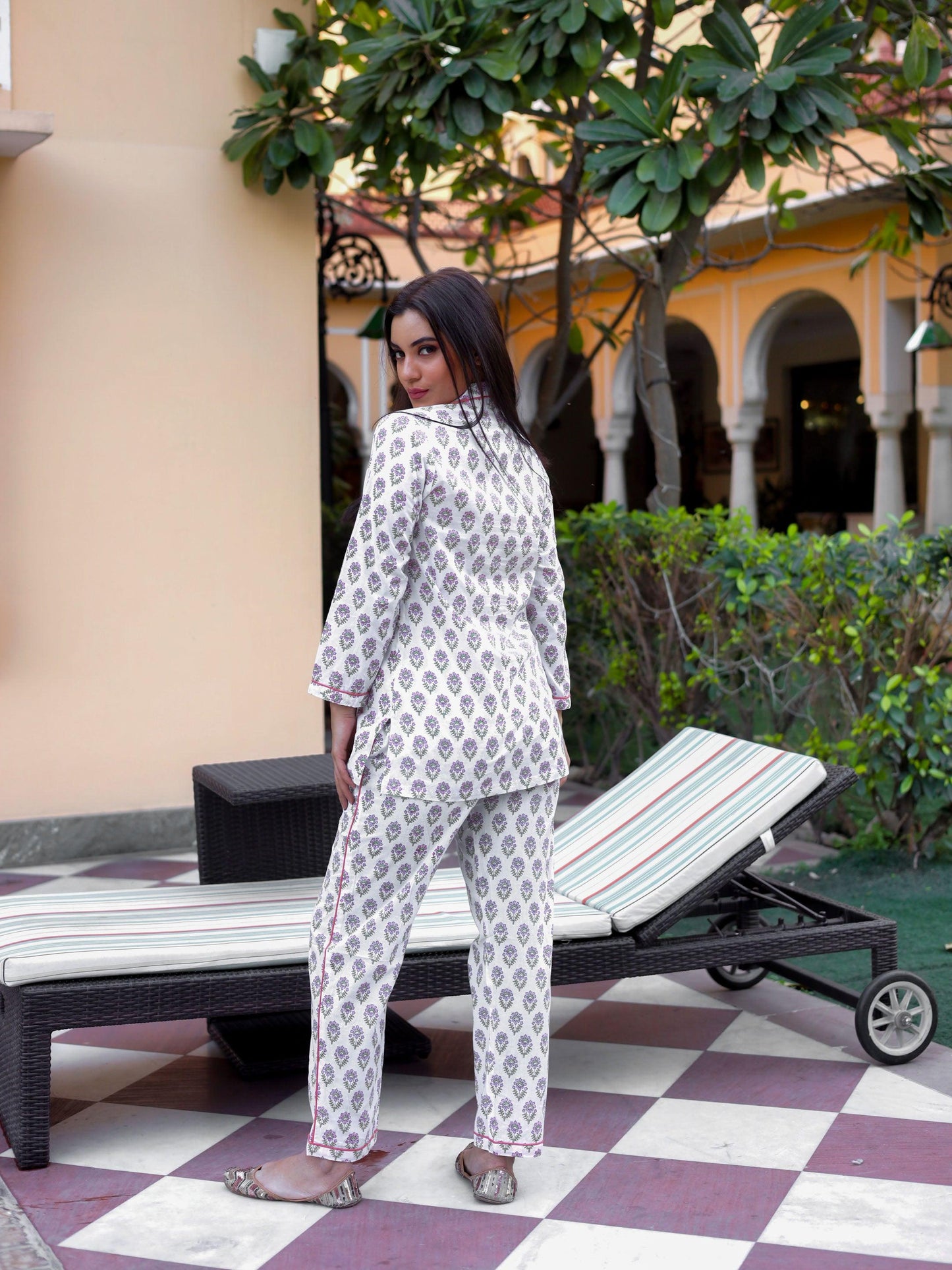 Jamal Jamaloo White Printed Cotton Night Suit - Jamal Jamalooworld.com