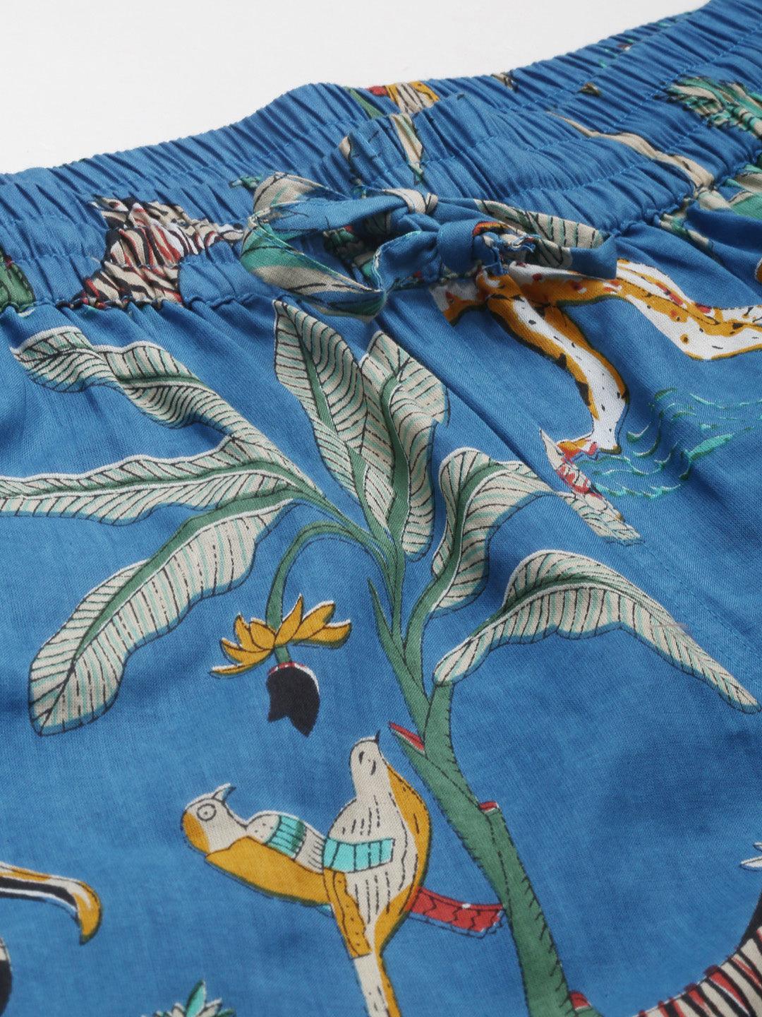 Jamal Jamaloo Teal blue Cotton Animal Print Night suit - Jamal Jamaloo