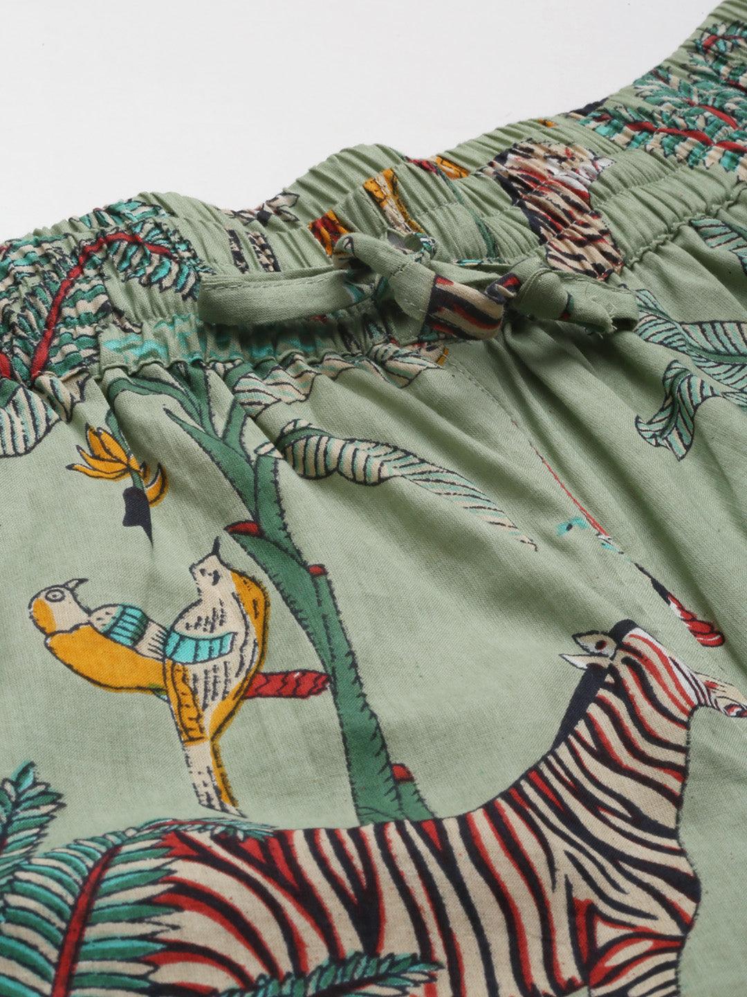 Jamal Jamaloo Sea Green Cotton Animal Print Night Suit - Jamal Jamaloo