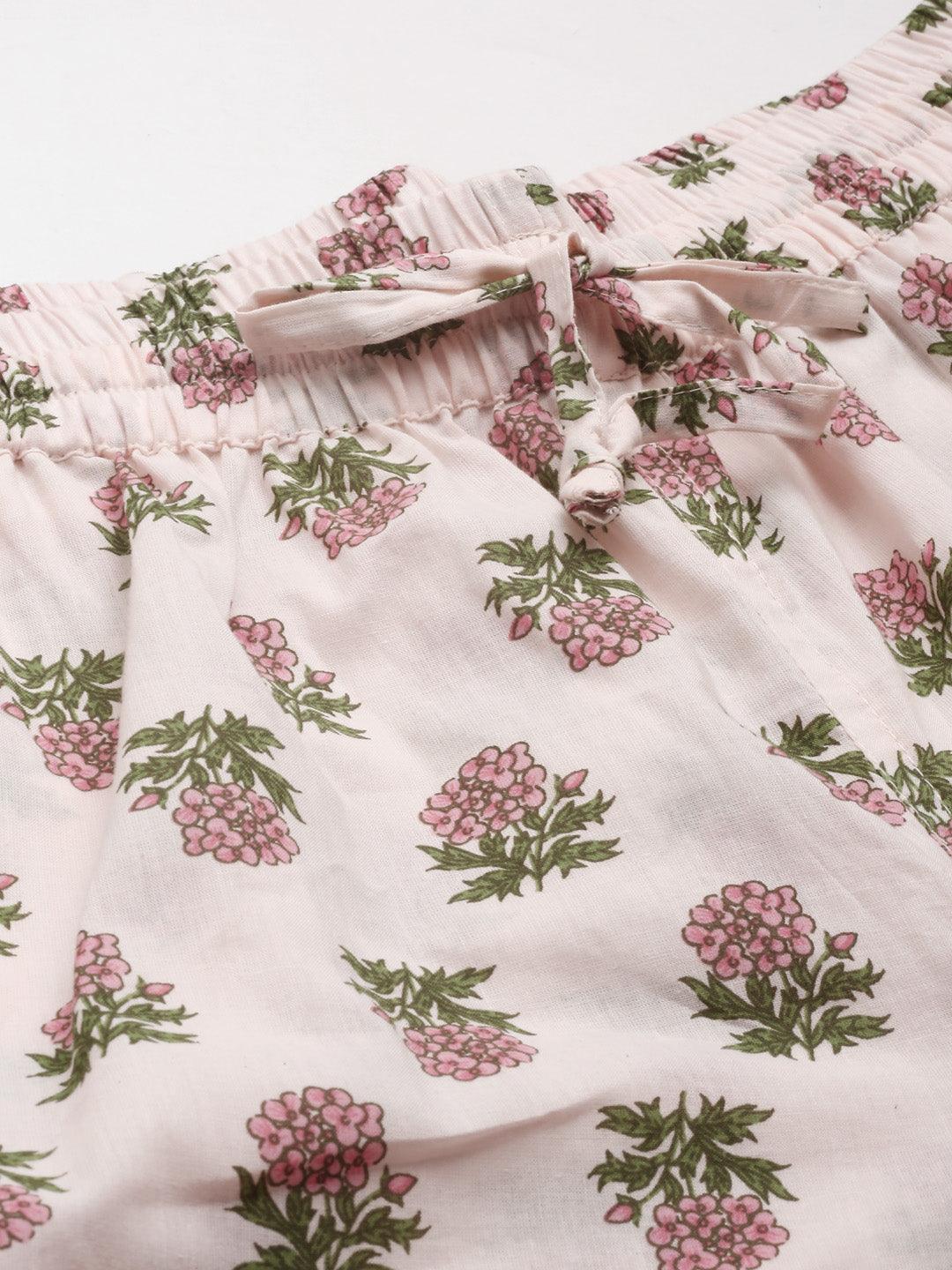 Jamal Jamaloo Baby pink Cotton Floral Print Night Suit - Jamal Jamaloo