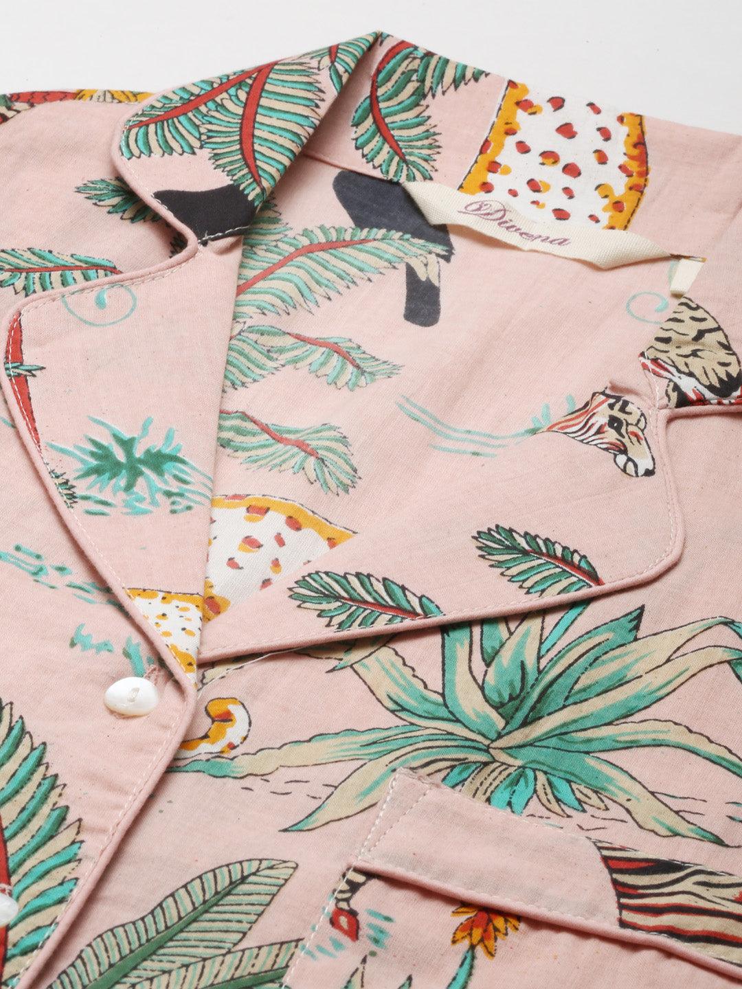 Jamal Jamaloo Pink Cotton Floral Print Night Suit - Jamal Jamaloo
