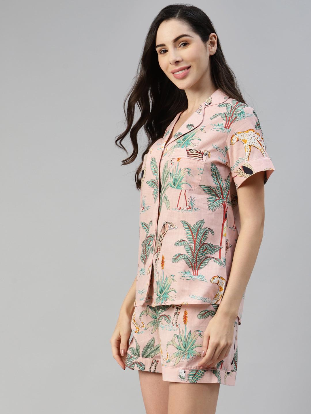 Jamal Jamaloo Pink Cotton Floral Print Night Suit - Jamal Jamaloo
