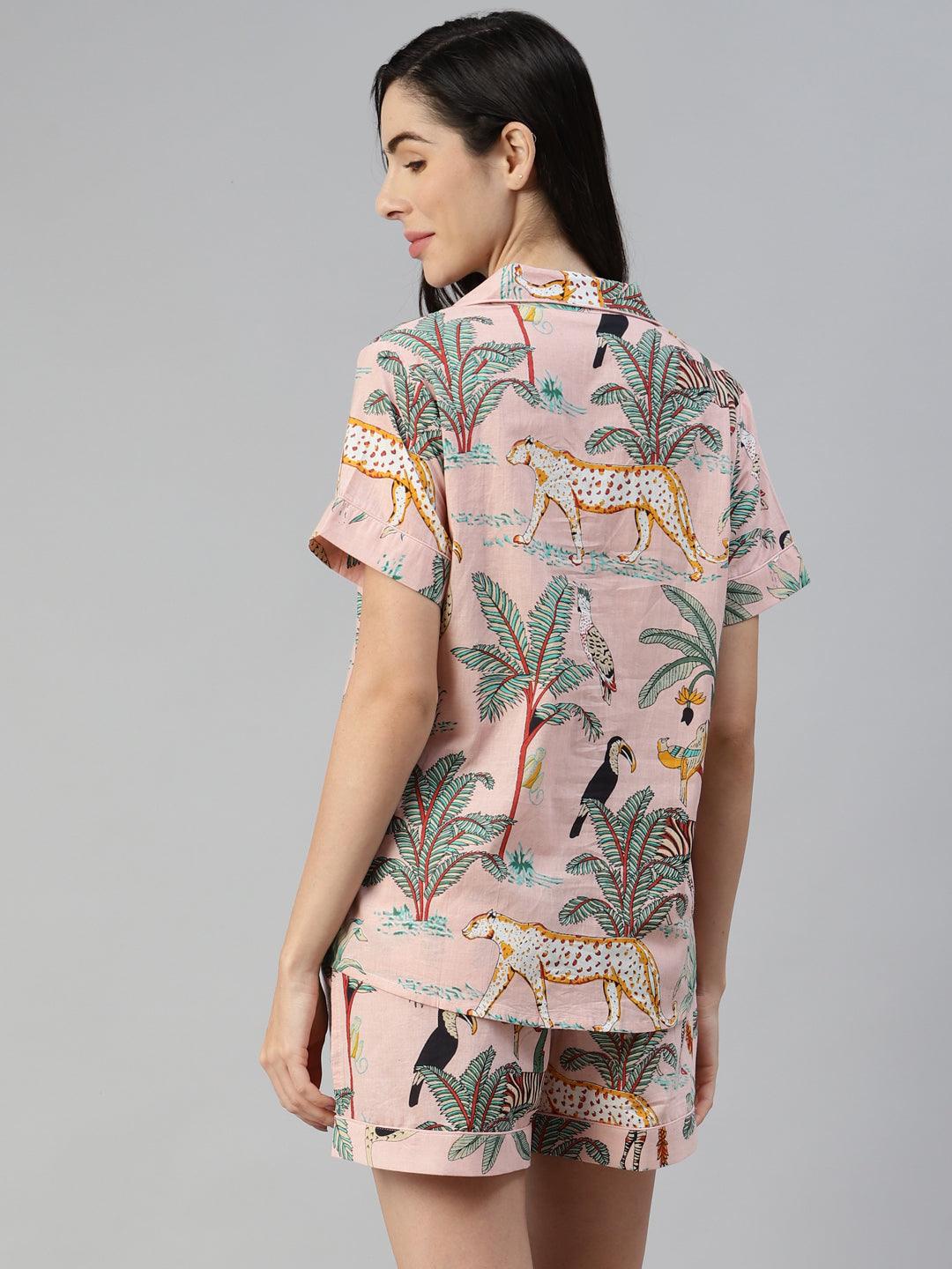 Jamal Jamaloo Pink Cotton Floral Print Night Suit - Jamal Jamaloo